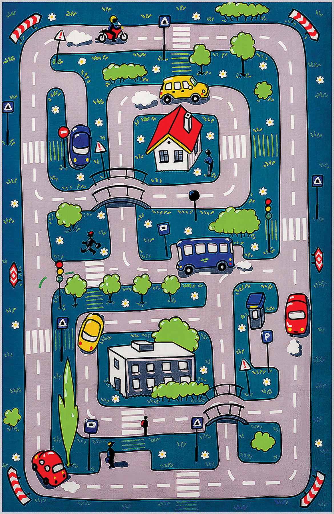 Rovigo Home RVG4105-SD778 Lacivert 8 mm Polyester Yıkanabilir Orta Kaymaz Dot Taban Dikdörtgen Makine Dokuma Çocuk Odası Halısı 180x180 cm