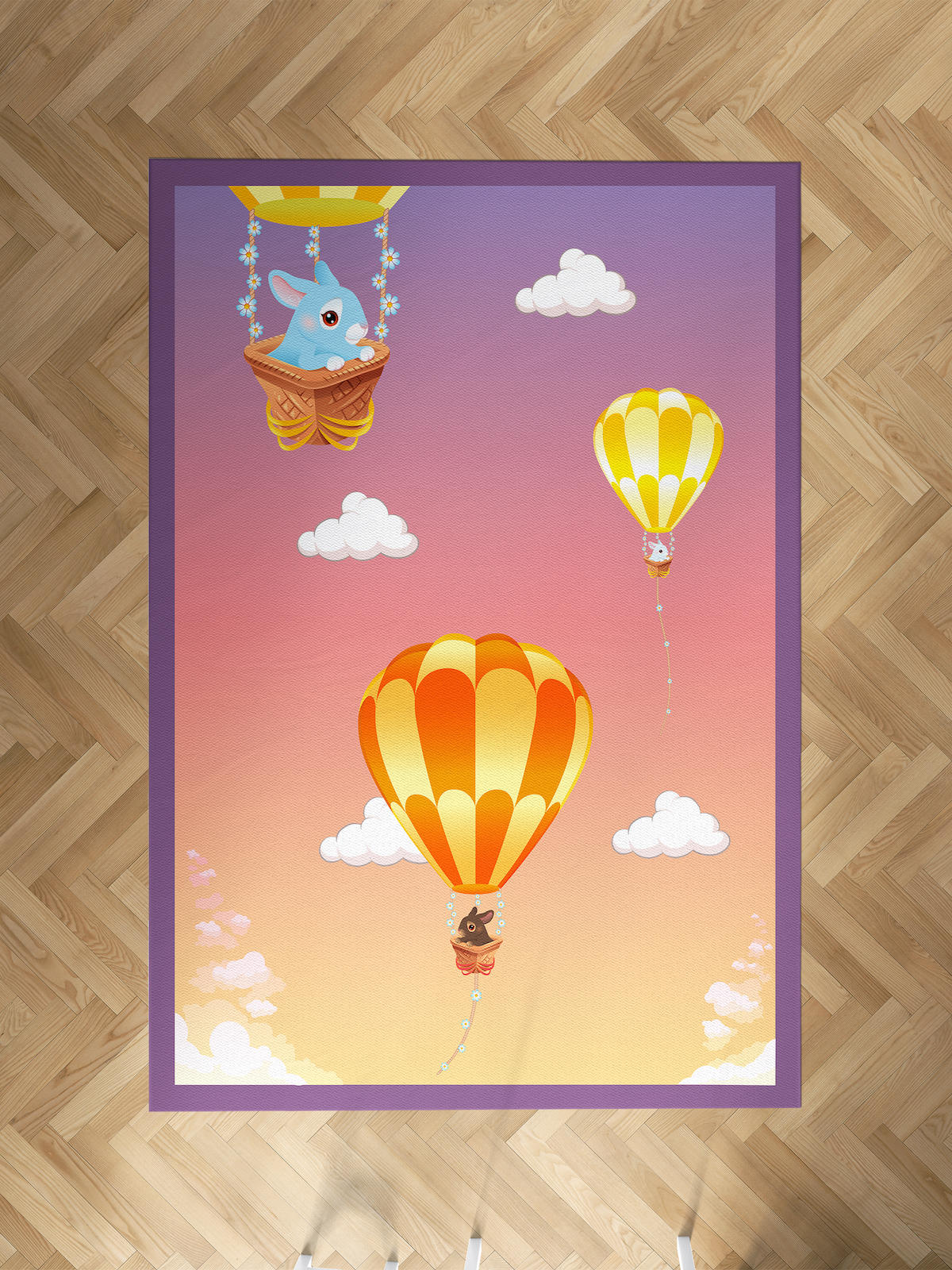 Mekta Home Balon-Tavşan Krem 10 mm Antibakteriyel Yıkanabilir İnce Kaymaz Dot Taban Dikdörtgen Makine Dokuma Çocuk Odası Halısı 80x700 cm