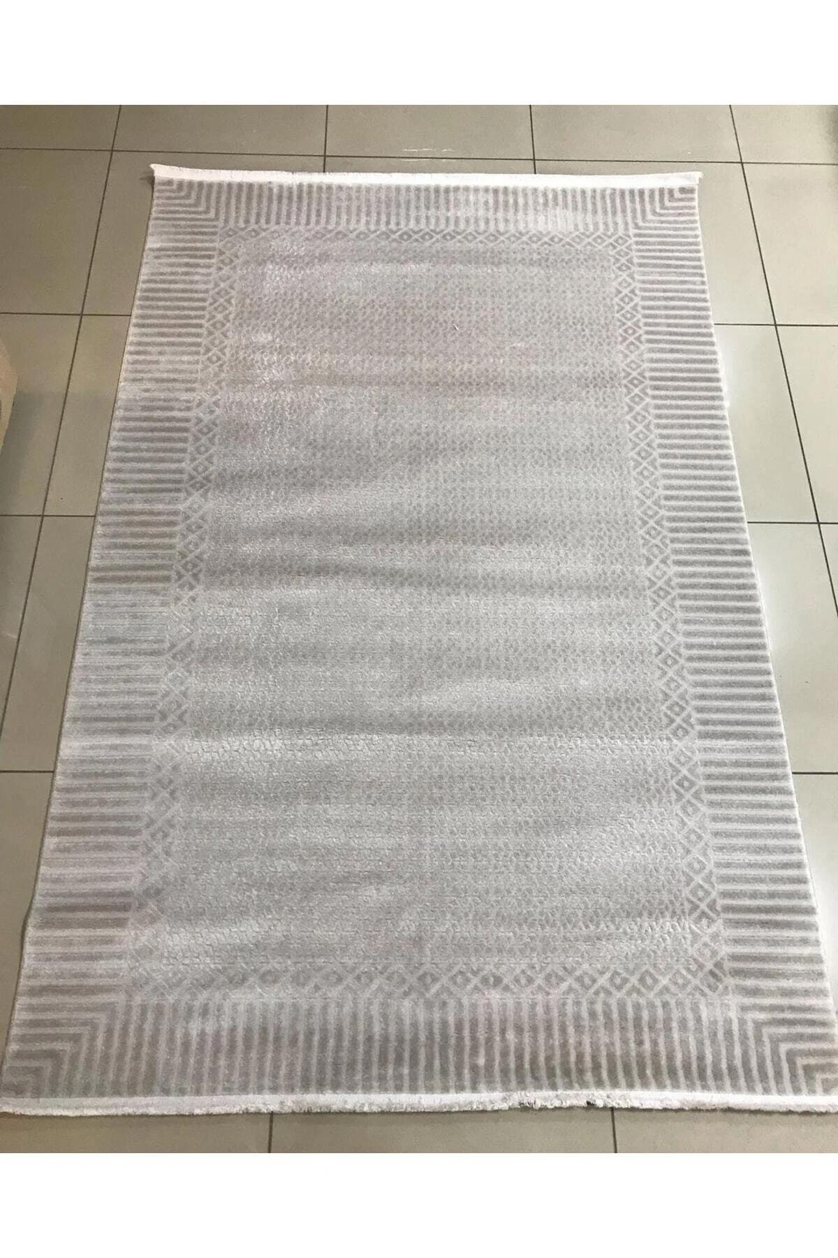 Merinos  Diyez 39139 Gri 12 mm Akrilik Antibakteriyel Yıkanabilir İnce Kaymaz Dikdörtgen Makine Dokuma Salon Halısı 80x150 cm