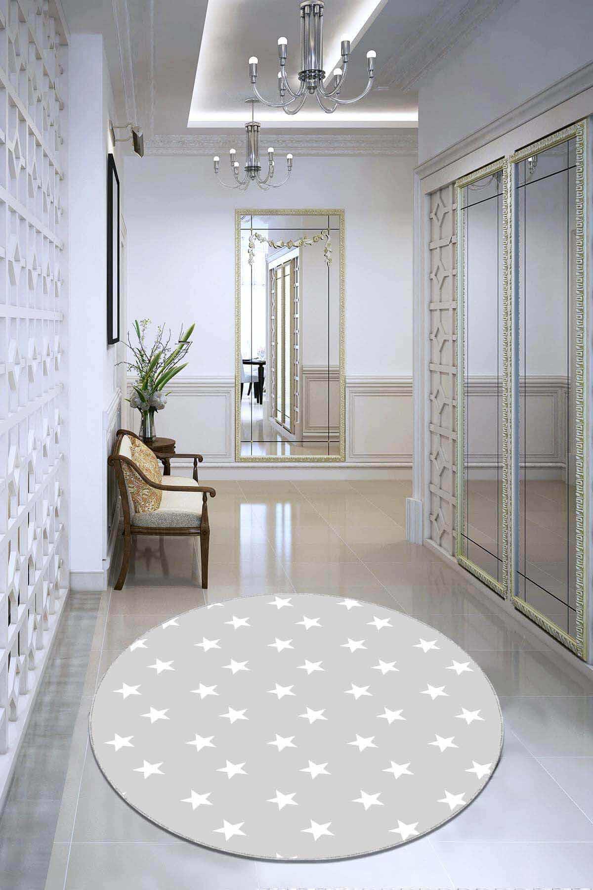 Viva Home AR604 Gri 7 mm Mikropolyester Toz Tutmaz Yıkanabilir İnce Kaymaz Dot Taban Yuvarlak Makine Dokuma Salon Halısı 50x80 cm