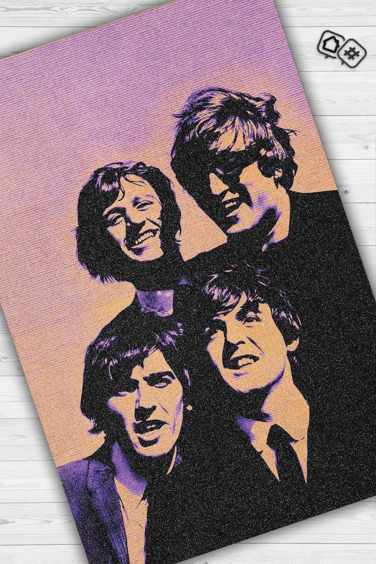 Homshtag The Beatles Krem 4 mm Polyester Antistatik Yıkanabilir İnce Kaymaz Dikdörtgen Makine Dokuma Salon Halısı 80x150 cm