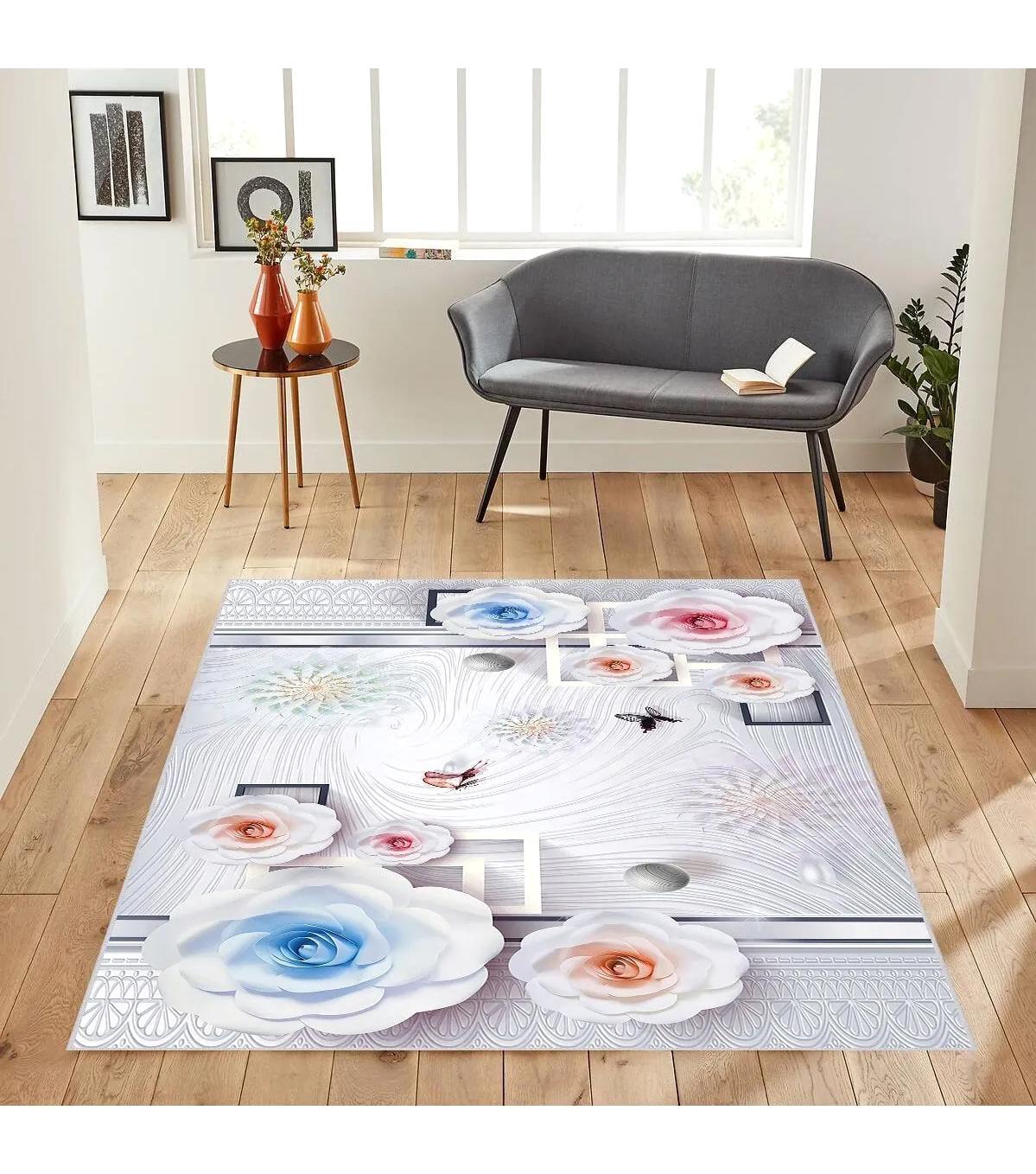 Rovigo Home RVG1857-SM253 Gri 8 mm Polyester Antibakteriyel-Leke Tutmaz-Toz Tutmaz Yıkanabilir İnce Kaymaz Dot Taban Dikdörtgen Makine Dokuma Salon Halısı 200x300 cm