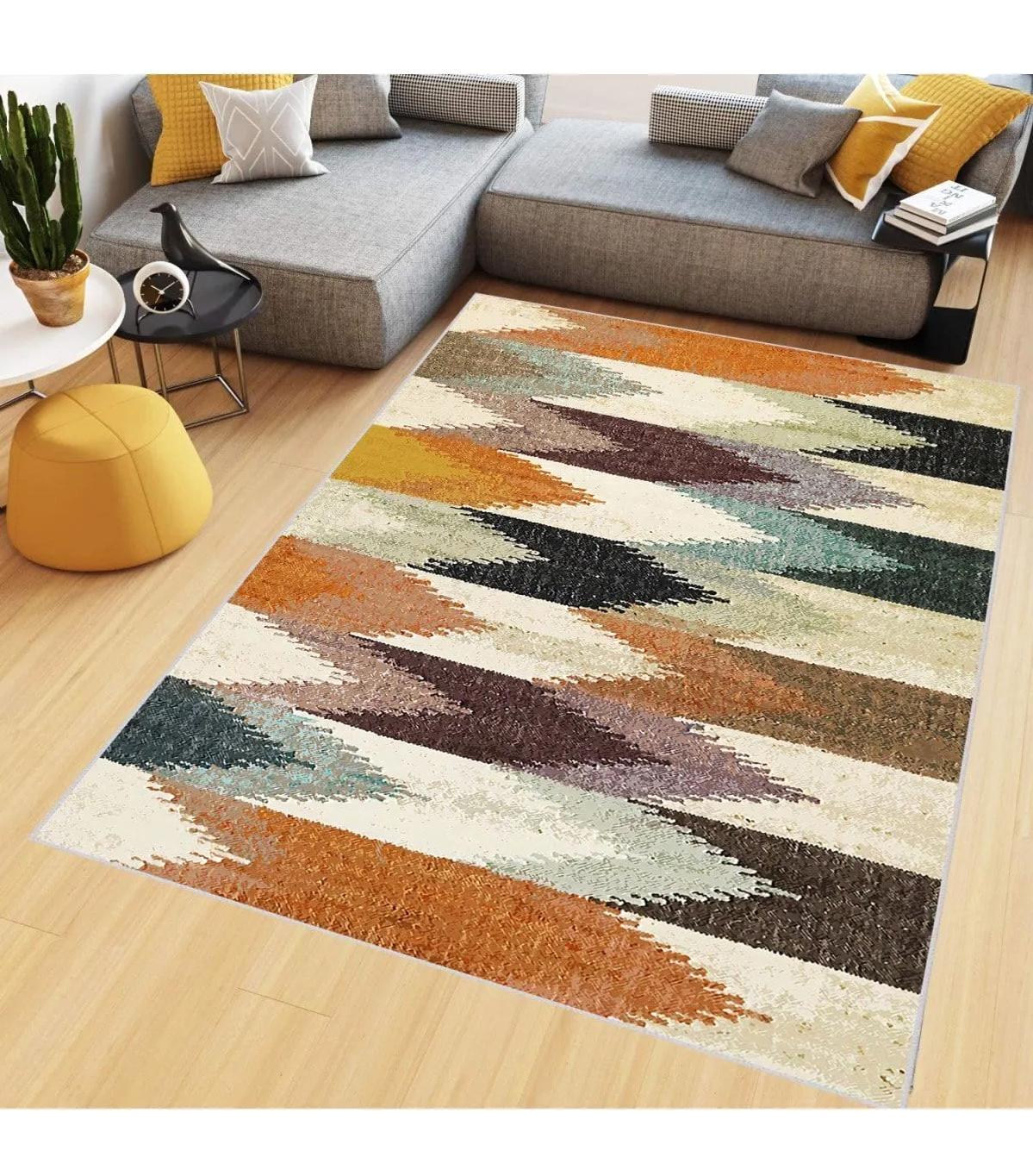 Rovigo Home RVG0481 Çok Renkli 8 mm Polyester Antibakteriyel-Leke Tutmaz-Toz Tutmaz Yıkanabilir İnce Kaymaz Dot Taban Dikdörtgen Makine Dokuma Salon Halısı 80x150 cm