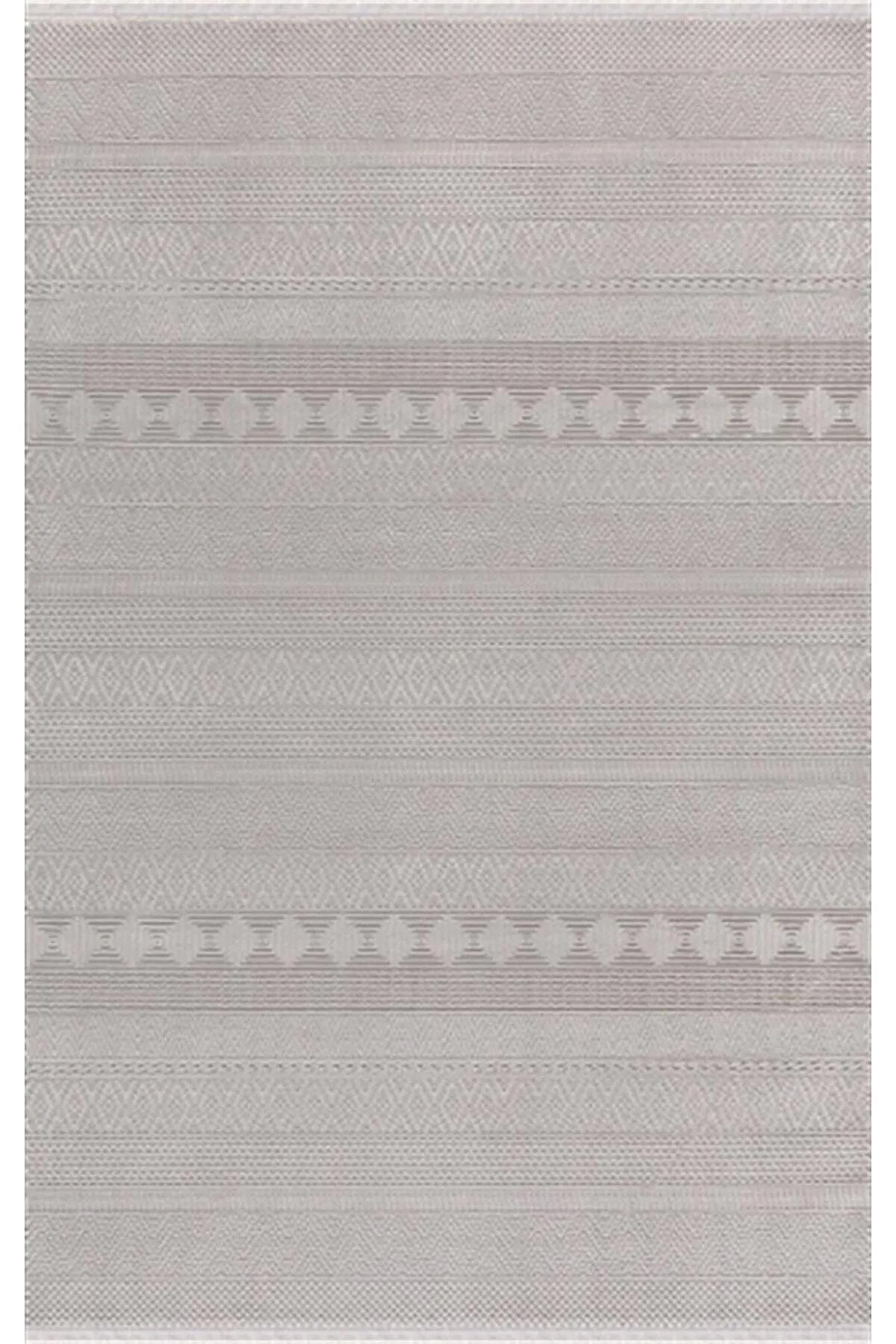 Merinos Recycle 38422 Bej 8.5 mm Polipropilen Toz Tutmaz Yıkanabilir İnce Kaymaz Dikdörtgen Makine Dokuma Salon Halısı 80x200 cm