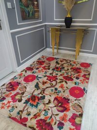 Doruklar Home Collection Çok Renkli 0.8 mm Mikropolyester Yıkanabilir Kalın Kaymaz Taban Dikdörtgen Makine Dokuma Salon Halısı 80x120 cm