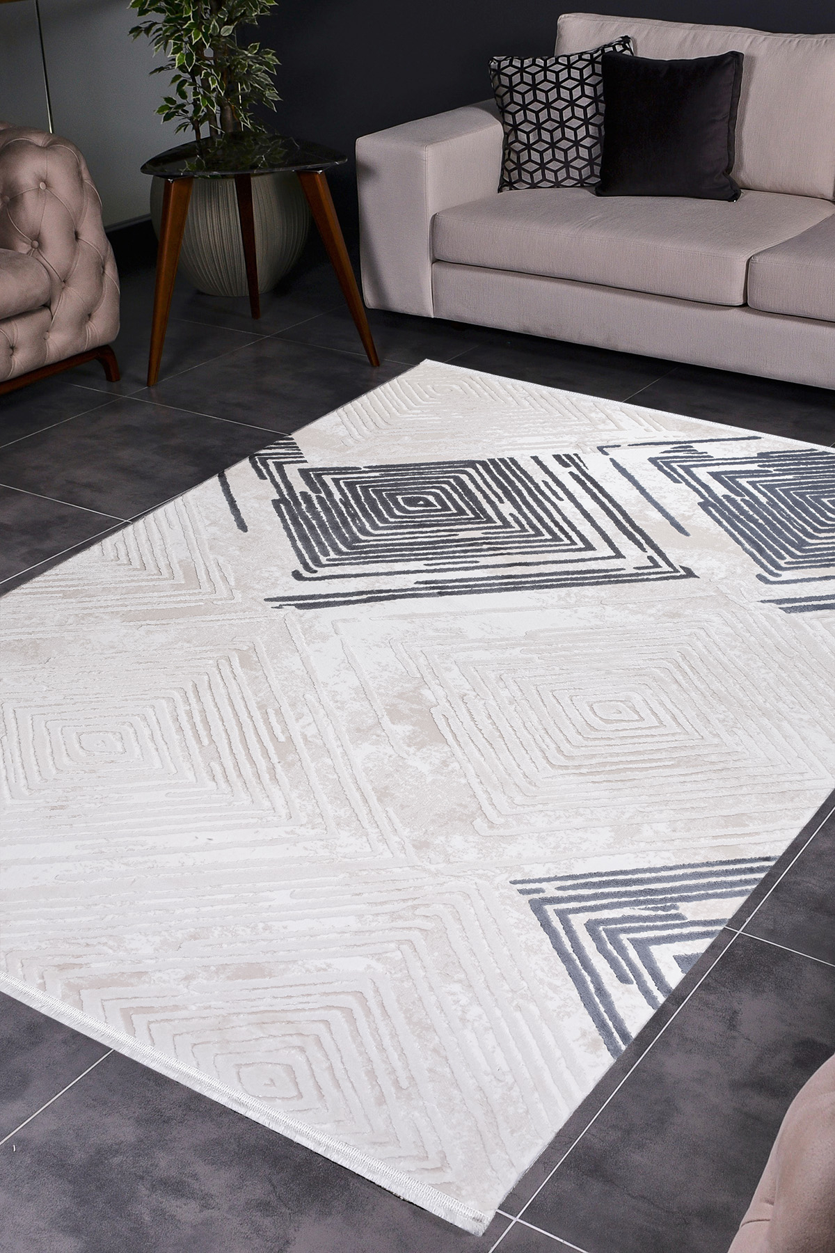 Konfor Halı Diva 9551 Krem 15 mm Akrilik Yıkanabilir Dikdörtgen Makine Dokuma Salon Halısı 160x230 cm