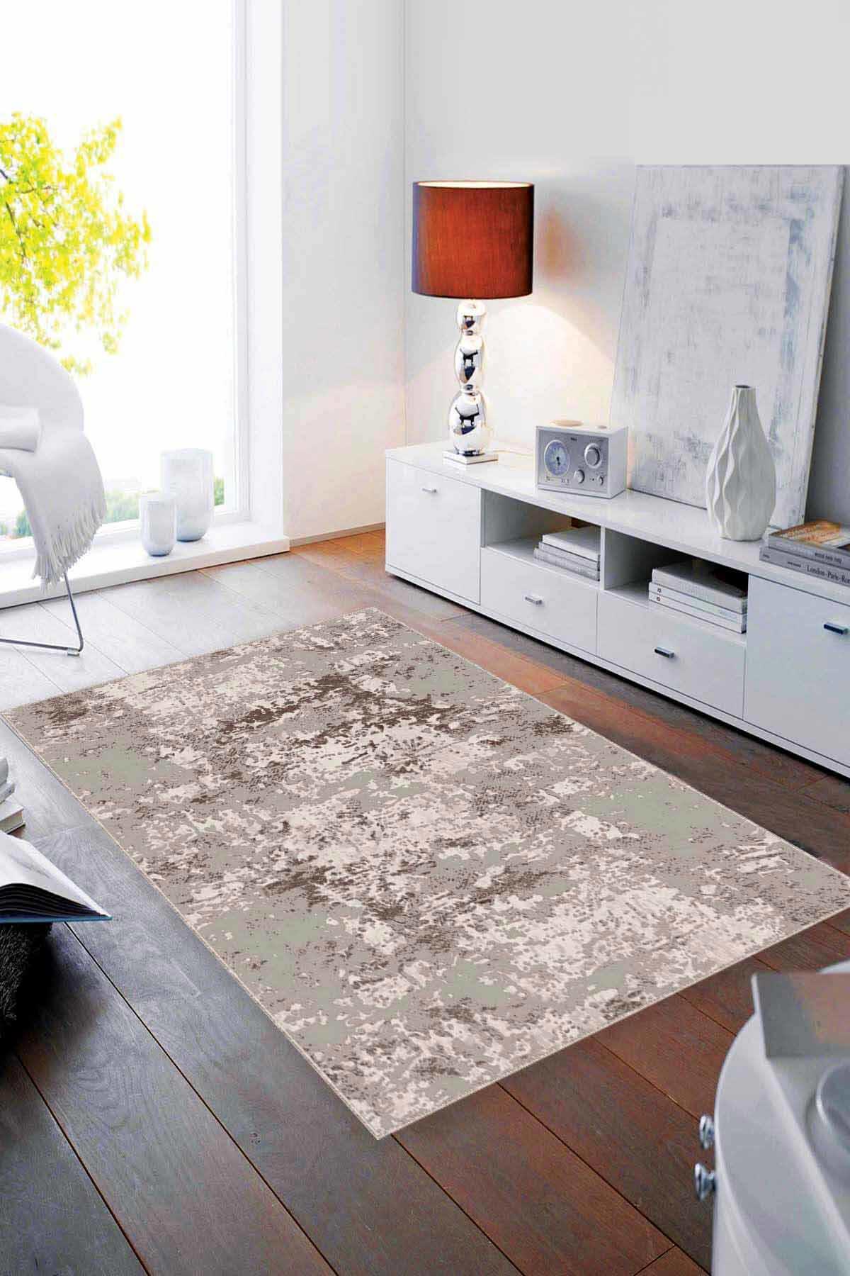 Viva Home MA008 Bej 7 mm Mikropolyester Leke Tutmaz Yıkanabilir İnce Kaymaz Dot Taban Dikdörtgen Makine Dokuma Salon Halısı 160x300 cm