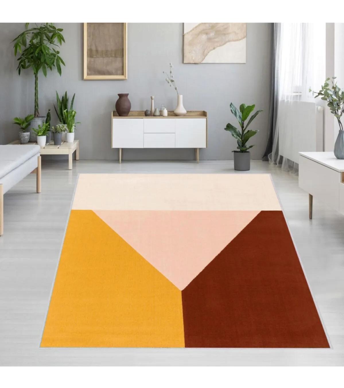 Rovigo Home RVG1215 Çok Renkli 8 mm Polyester Leke Tutmaz-Toz Tutmaz Yıkanabilir İnce Kaymaz Dot Taban Dikdörtgen Makine Dokuma Salon Halısı 130x190 cm