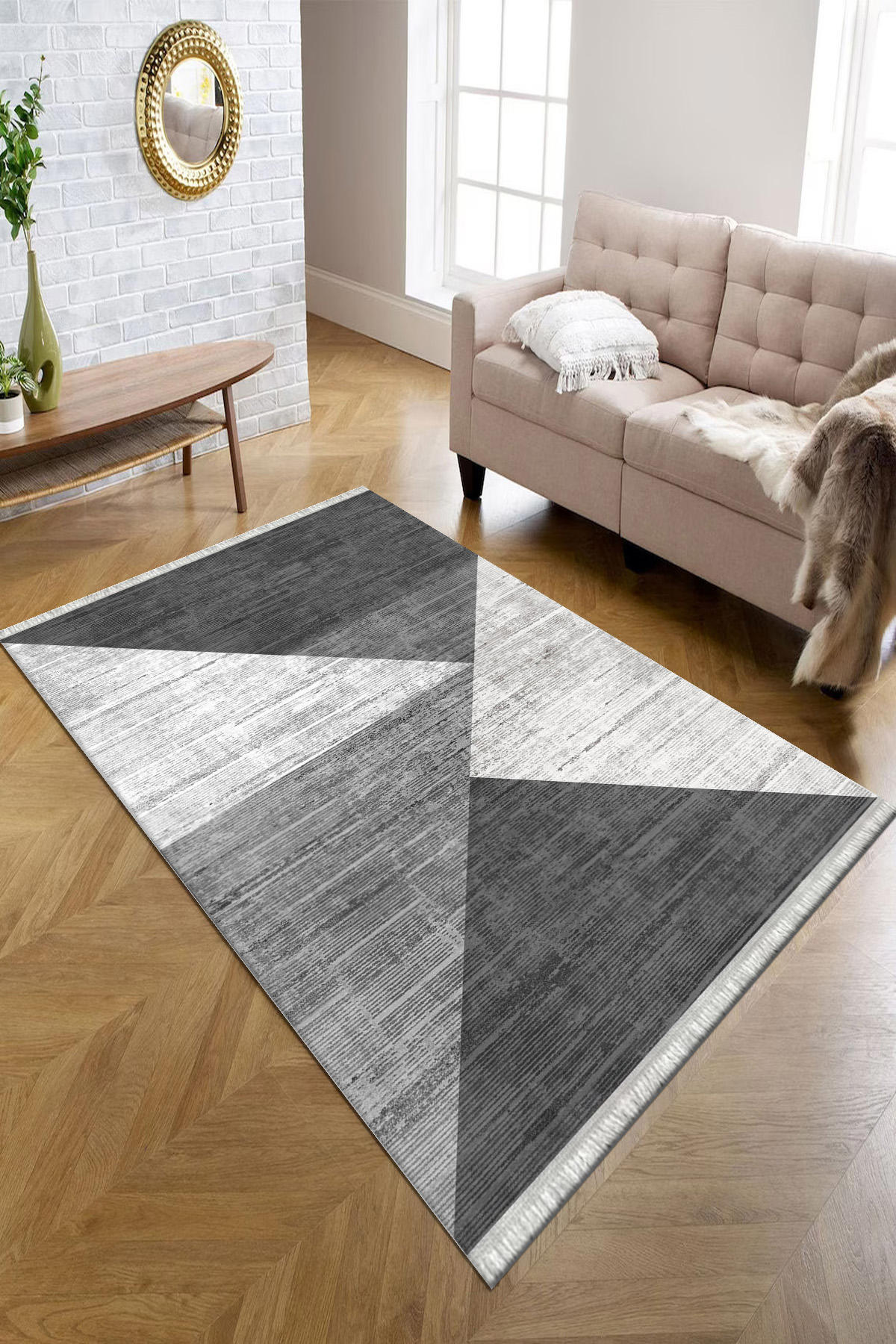 Kreatif Halı Gri 4 mm Polyester Antibakteriyel Yıkanabilir İnce Kaymaz Dikdörtgen Makine Dokuma Balkon Halısı 160x230 cm