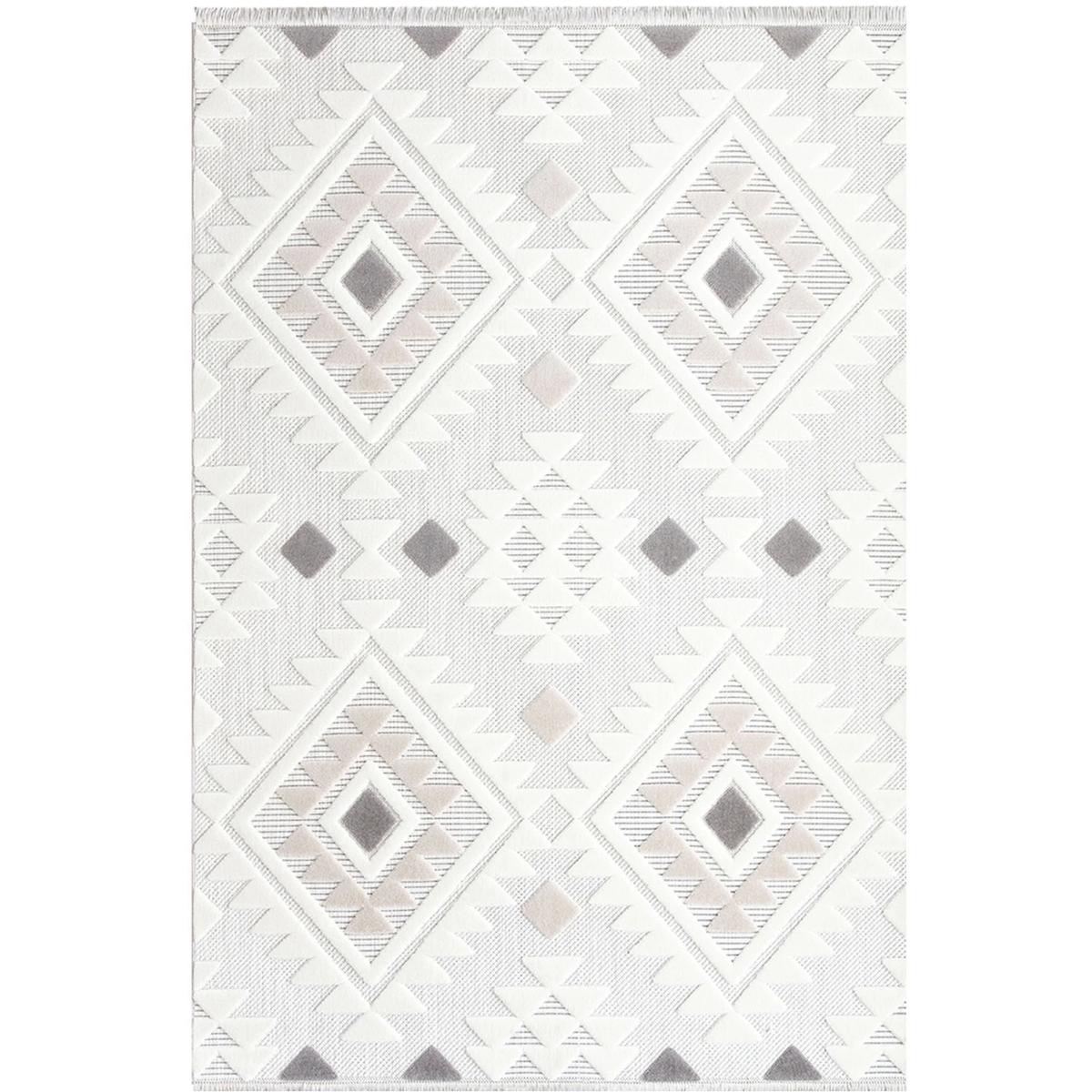 İpek Mekik Halı Almond 11408 Krem 10 mm Polyester Toz Tutmaz Yıkanabilir Orta Kaymaz Jüt Taban Geometrik Dikdörtgen Makine Dokuma Antre-Çocuk Odası-Salon-Yatak Odası Halısı 120x160 cm