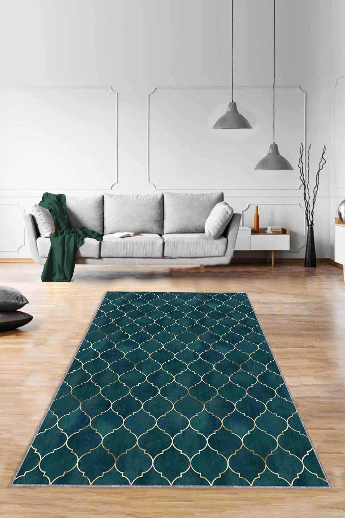 Viva Home RV160 Çok Renkli 7 mm Mikropolyester Leke Tutmaz-Yalıtıma Yardımcı Yıkanabilir İnce Kaymaz Taban Dikdörtgen Makine Dokuma Salon Halısı 100x350 cm