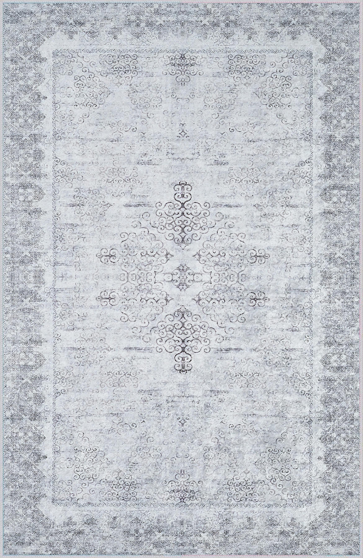 Rovigo Home RVG1698 Gri 8 mm Polyester Leke Tutmaz-Toz Tutmaz Yıkanabilir İnce Kaymaz Dot Taban Dikdörtgen Makine Dokuma Salon Halısı 140x200 cm