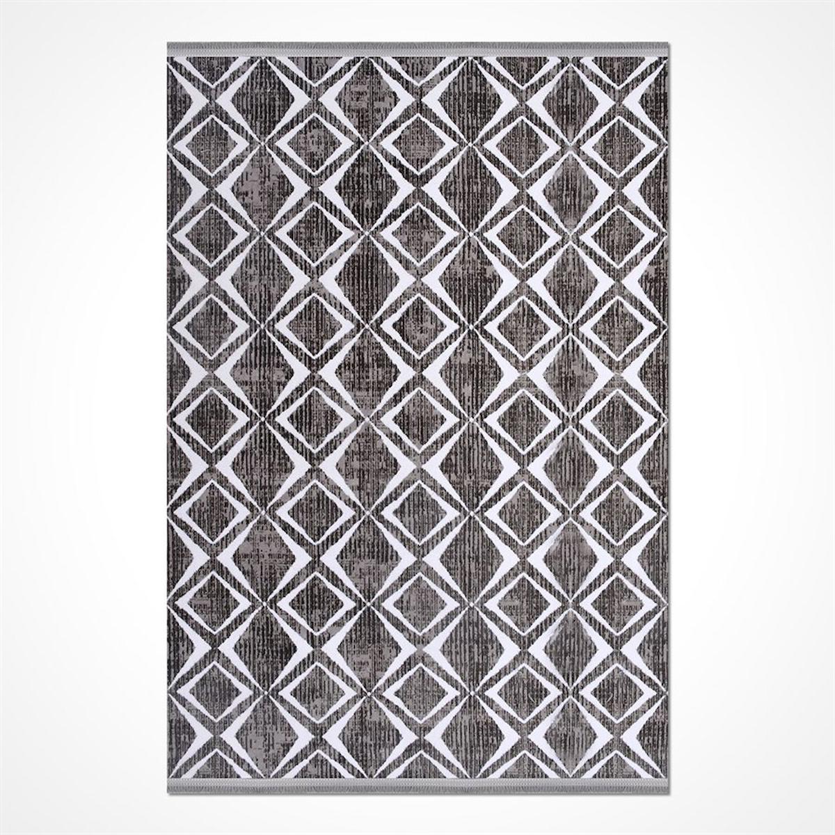 Crea Halı Likya 4023BY Gri 4 mm Pamuk-Polyester Yıkanabilir İnce Pamuk Taban Dikdörtgen Makine Dokuma Salon Halısı 100x150 cm