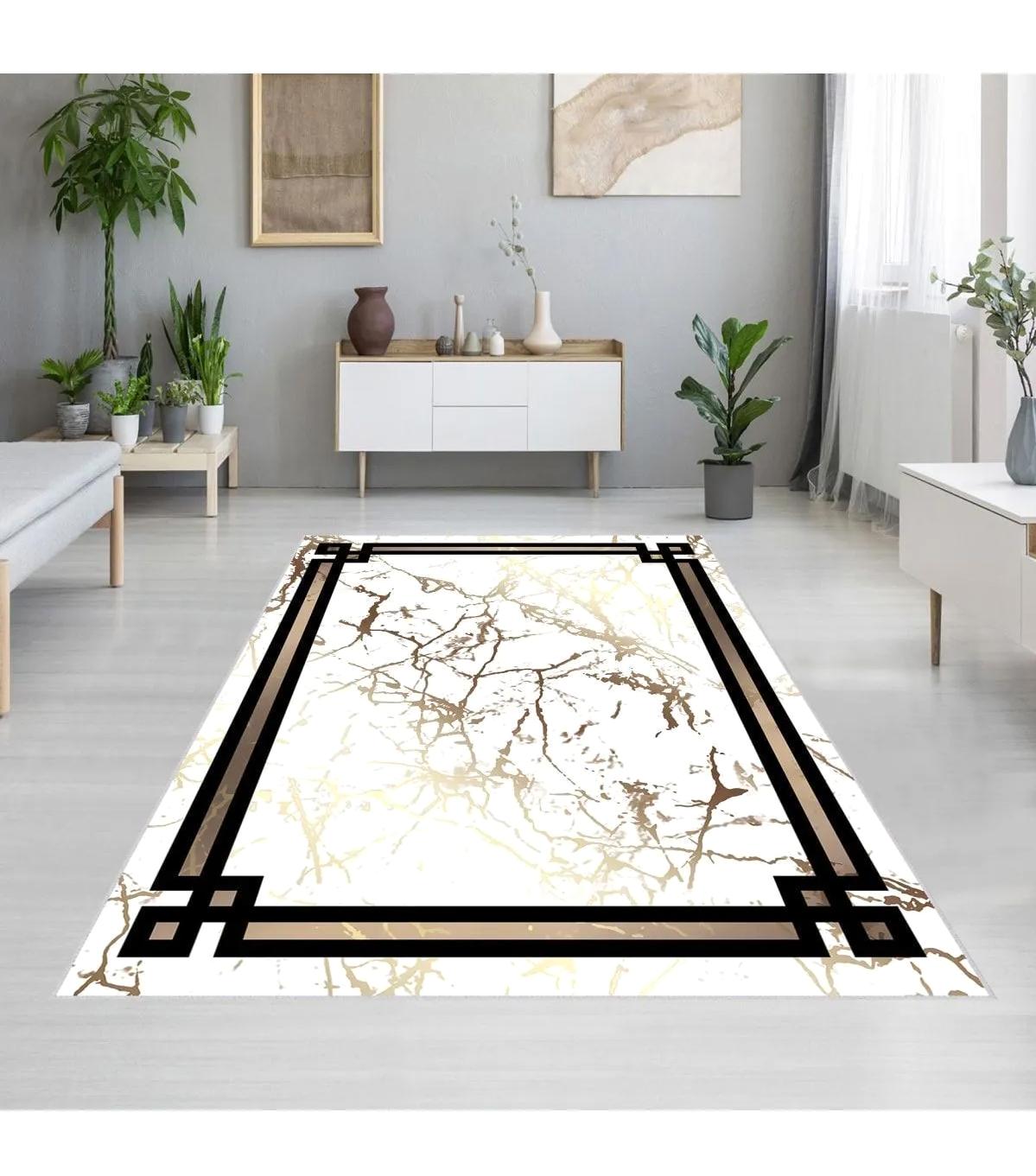 Rovigo Home RVG1885-SM67 Krem 8 mm Polyester Antibakteriyel-Leke Tutmaz-Toz Tutmaz Yıkanabilir İnce Kaymaz Dot Taban Dikdörtgen Makine Dokuma Salon Halısı 80x150 cm