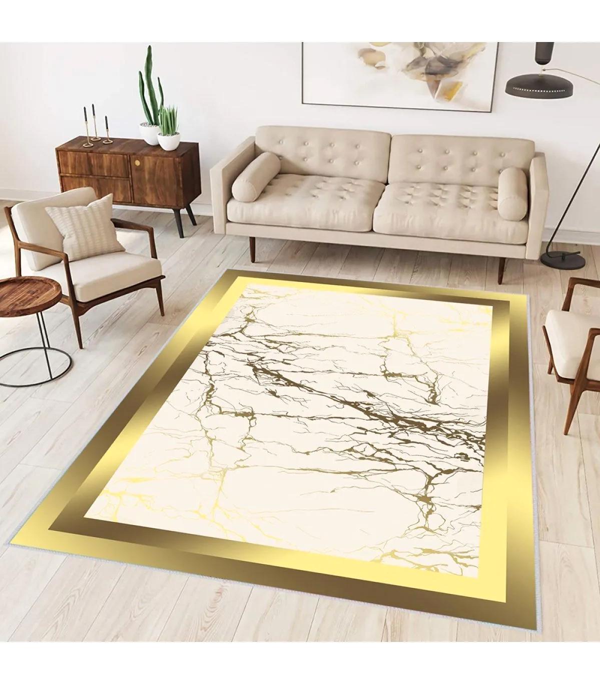 Rovigo Home RVG0317-SD493 Krem 8 mm Polyester Antibakteriyel-Leke Tutmaz-Toz Tutmaz Yıkanabilir İnce Kaymaz Dot Taban Dikdörtgen Makine Dokuma Salon Halısı 120x180 cm