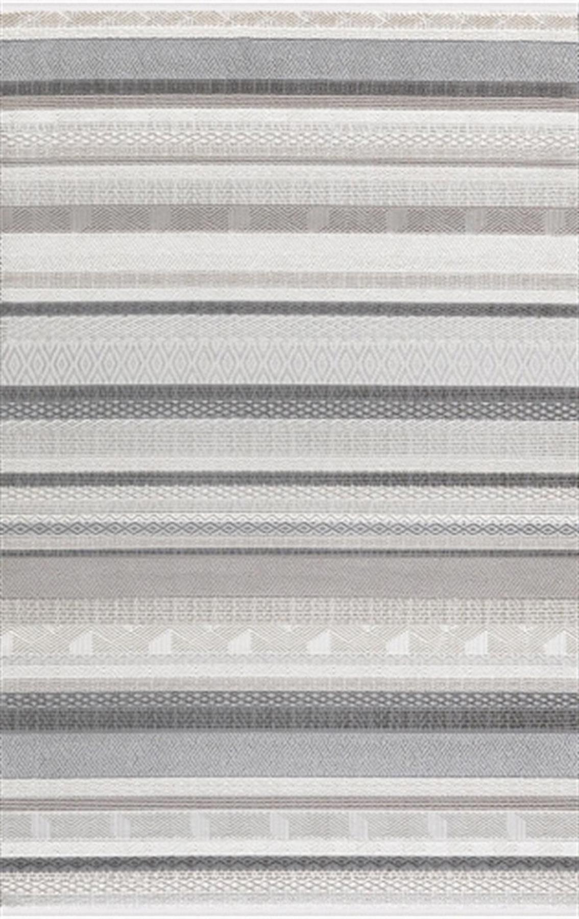 Merinos Recycle 38433 Gri 12 mm Akrilik Toz Tutmaz Yıkanabilir Kalın Kaymaz Dikdörtgen Makine Dokuma Salon Halısı 120x180 cm