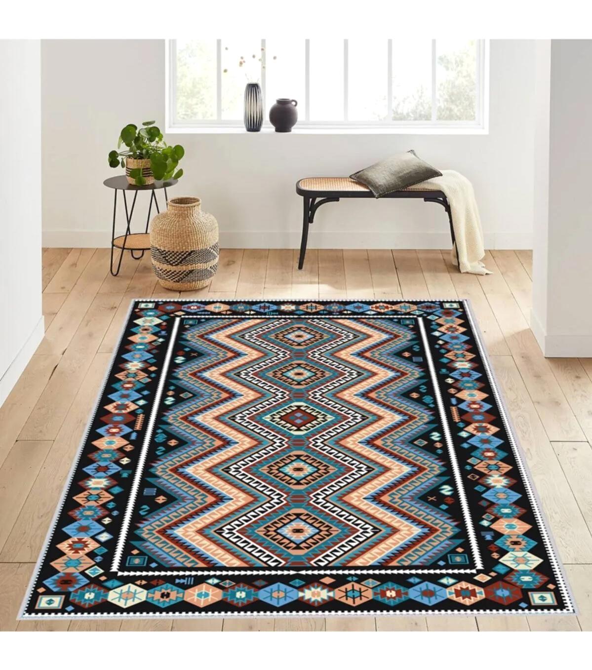 Rovigo Home RVG1198 Çok Renkli 8 mm Polyester Leke Tutmaz-Toz Tutmaz Yıkanabilir İnce Kaymaz Dot Taban Dikdörtgen Makine Dokuma Salon Halısı 100x300 cm