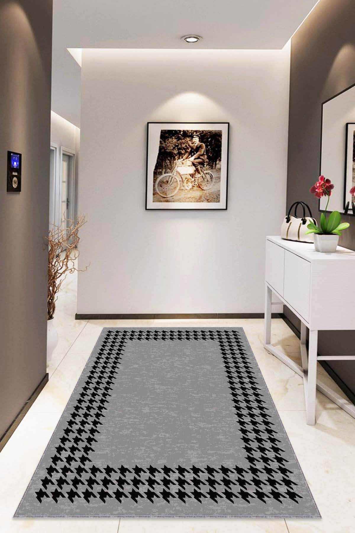 Viva Home RV179 Gri 7 mm Mikropolyester Toz Tutmaz Yıkanabilir İnce Kaymaz Dot Taban Dikdörtgen Makine Dokuma Salon Halısı 120x200 cm