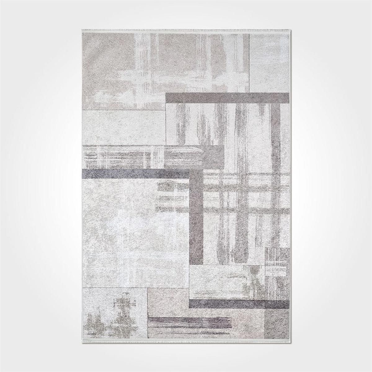 Crea Halı 2538PC Gri Pamuk-Polyester Yıkanabilir İnce Kaymaz Geometrik Dikdörtgen Makine Dokuma Salon Halısı 120x180 cm