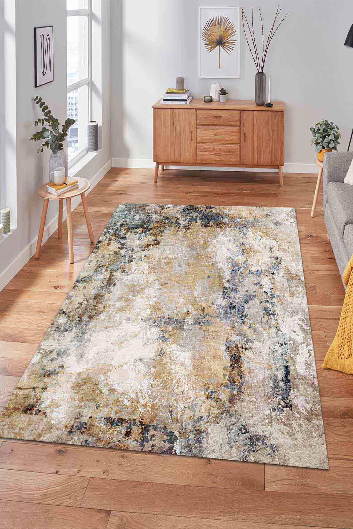 Latte Dizayn Maddox Krem 0.5 mm Pamuk Antibakteriyel Yıkanabilir İnce Kaymaz Pamuk Taban Dikdörtgen Makine Dokuma Salon Halısı 150x500 cm