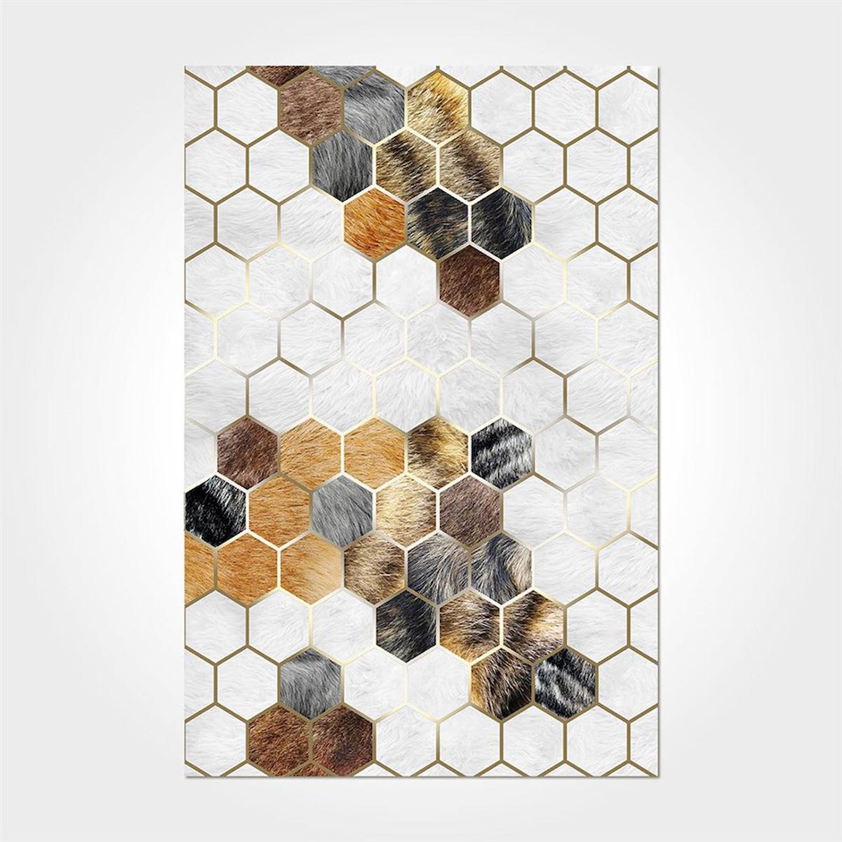 Crea Halı 2316PC Beyaz Pamuk-Polyester Yıkanabilir İnce Kaymaz Pamuk Taban Dikdörtgen Makine Dokuma Salon Halısı 160x230 cm