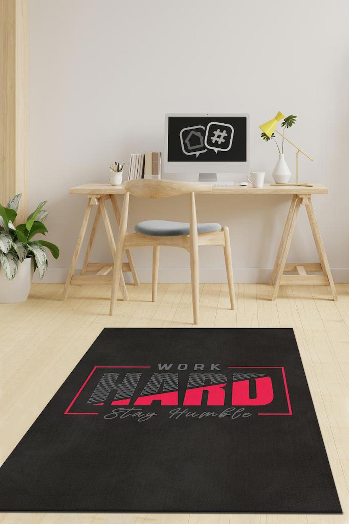 Homshtag Sıkı Çalış Krem 1 mm Pamuk Antistatik Yıkanabilir İnce Kaymaz Dikdörtgen Makine Dokuma Çalışma Odası Halısı 200x300 cm