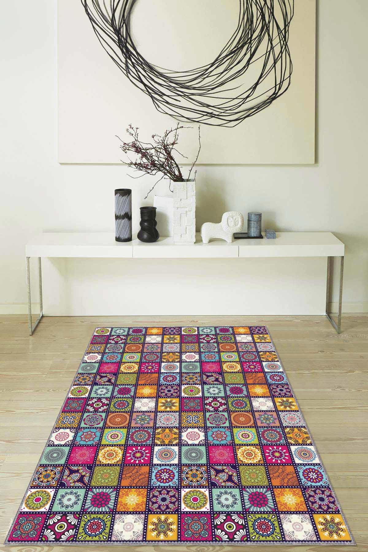 Viva Home RV232 Krem 7 mm Mikropolyester Leke Tutmaz Yıkanabilir Orta Kaymaz Dot Taban Dikdörtgen Makine Dokuma Oturma Odası Halısı 160x230 cm