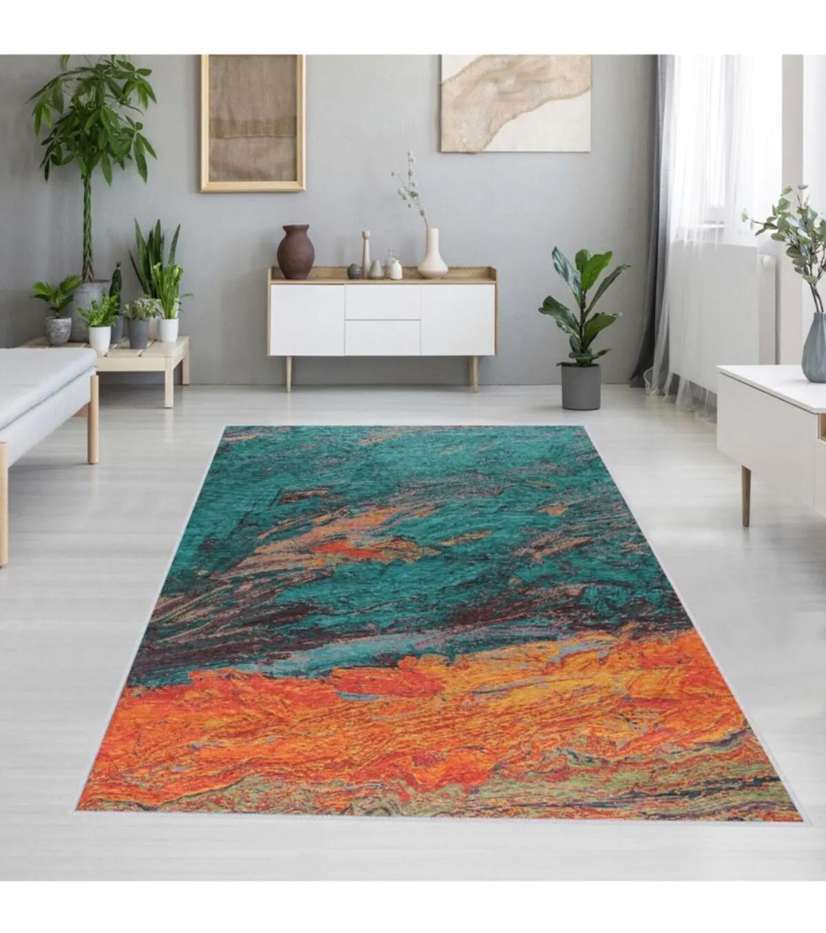 Rovigo Home RVG1201 Çok Renkli 8 mm Polyester Antibakteriyel-Leke Tutmaz-Toz Tutmaz Yıkanabilir İnce Kaymaz Dot Taban Dikdörtgen Makine Dokuma Salon Halısı 80x500 cm