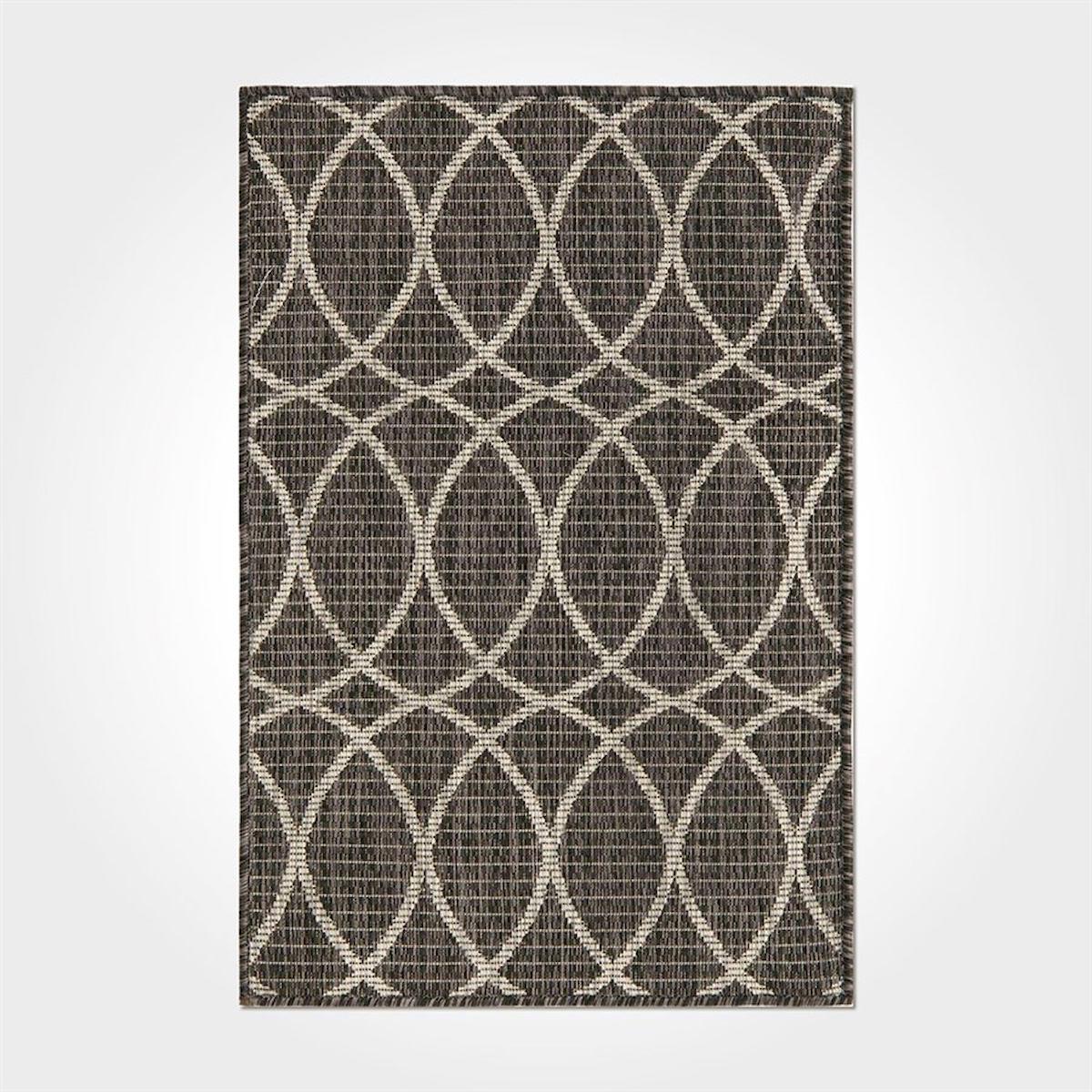 Crea Halı 2579PC Gri Pamuk-Polyester Yıkanabilir İnce Kaymaz Pamuk Taban Dikdörtgen Makine Dokuma Salon Halısı 100x150 cm