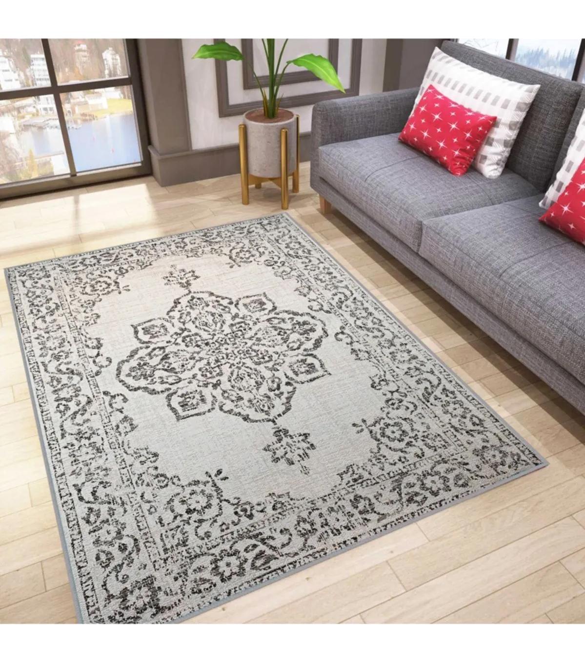 Rovigo Home RVG1803 Gri 8 mm Polyester Antibakteriyel-Leke Tutmaz-Toz Tutmaz Yıkanabilir İnce Kaymaz Dot Taban Dikdörtgen Makine Dokuma Salon Halısı 80x120 cm