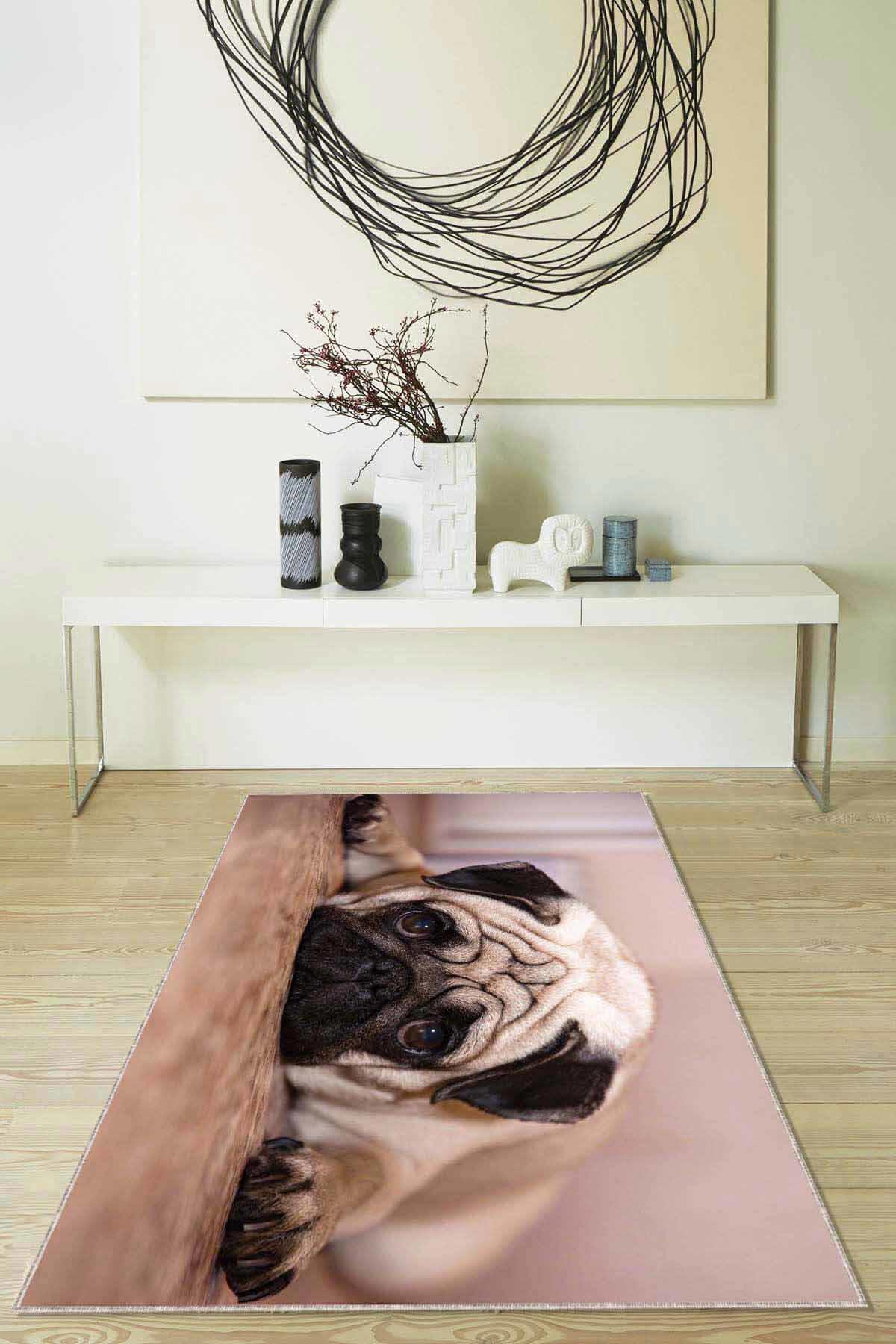 Viva Home RV327 Bej 7 mm Mikropolyester Leke Tutmaz Yıkanabilir İnce Kaymaz Dot Taban Dikdörtgen Makine Dokuma Salon Halısı 100x150 cm
