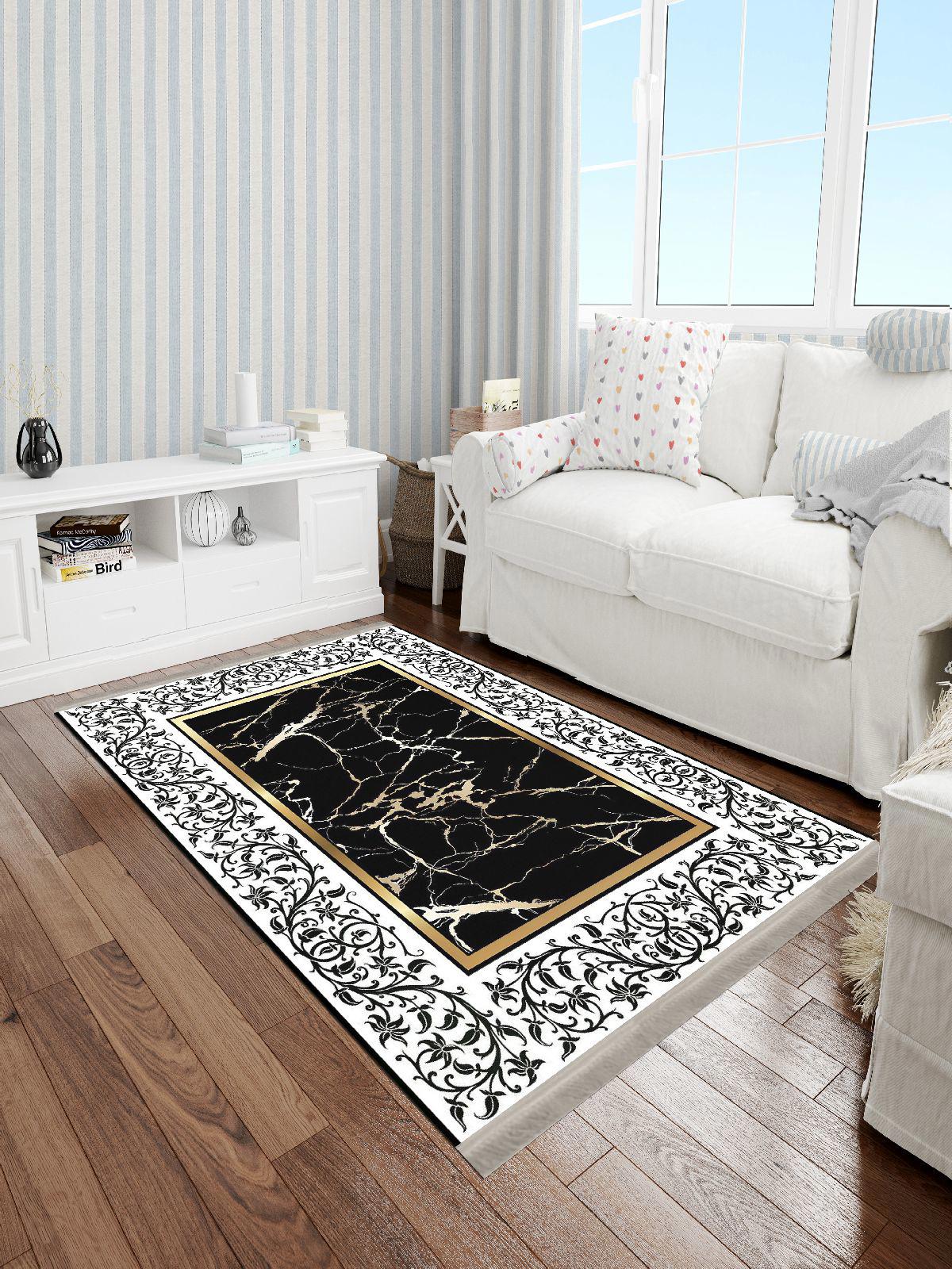 Enbe Collection E-ST1102C Çok Renkli 5 mm Pamuk Antibakteriyel Yıkanabilir Orta Kaymaz Dot Taban Dikdörtgen Makine Dokuma Oturma Odası Halısı 100x150 cm