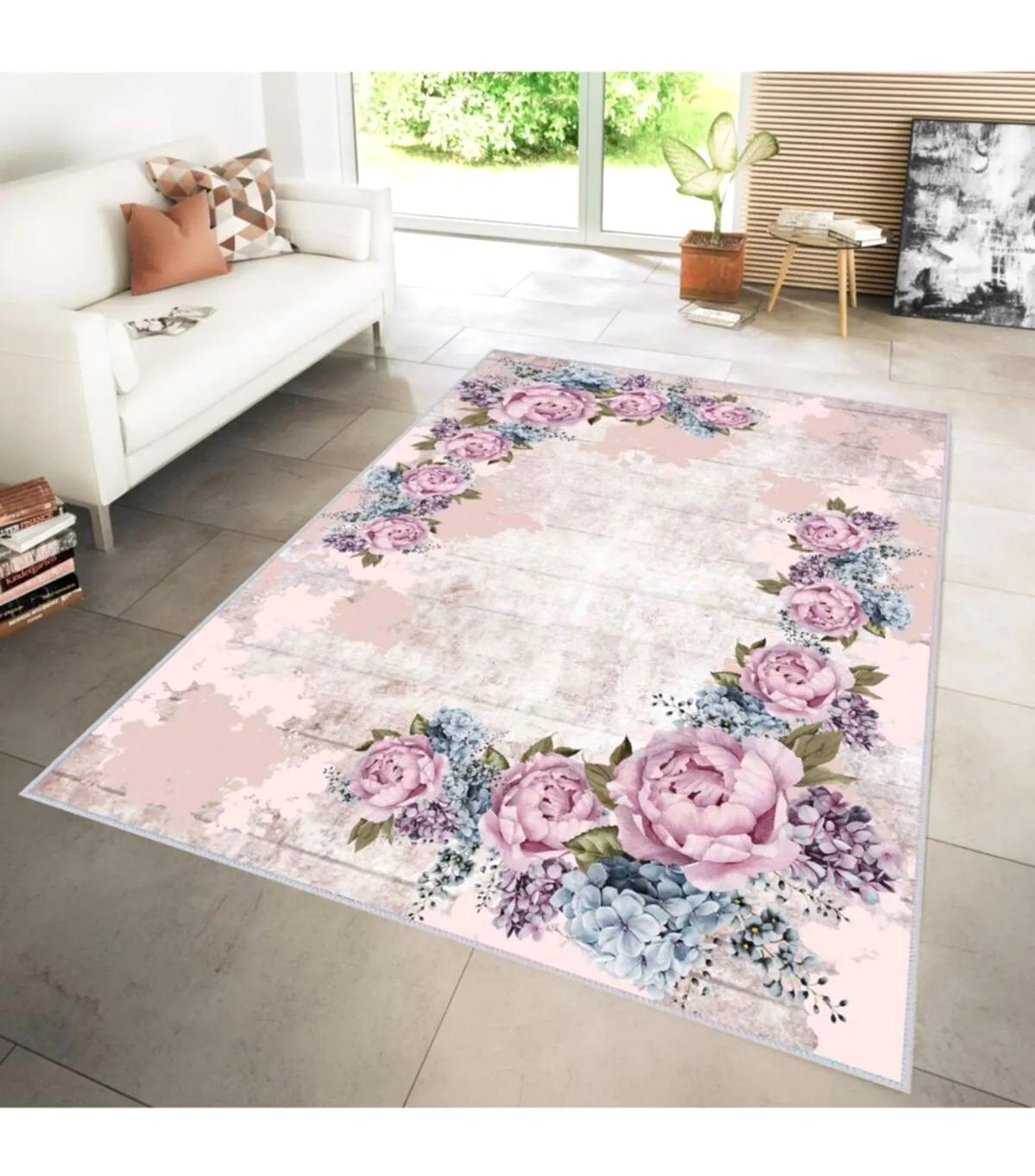 Rovigo Home RVG1125 Çok Renkli 8 mm Polyester Leke Tutmaz-Toz Tutmaz Yıkanabilir İnce Kaymaz Dot Taban Dikdörtgen Makine Dokuma Salon Halısı 80x500 cm