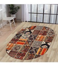 Dijidekor K1300 Çok Renkli 6 mm Polyester Yıkanabilir Orta Kaymaz Dot Taban Oval Makine Dokuma Salon Halısı 140x200 cm