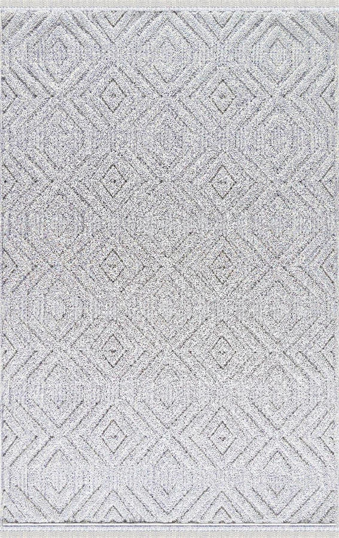 Merinos Garden 61577 Krem 12 mm Polyester Toz Tutmaz Yıkanabilir Kalın Kaymaz Dikdörtgen Makine Dokuma Salon Halısı 80x150 cm