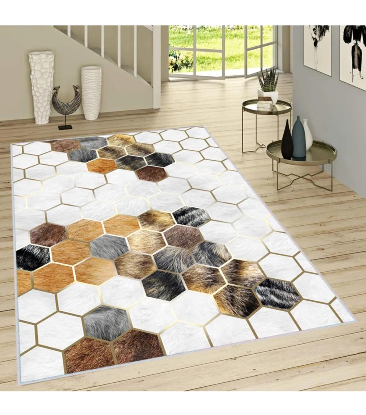 Rovigo Home RVG1659 Krem 8 mm Polyester Antibakteriyel-Leke Tutmaz-Toz Tutmaz Yıkanabilir İnce Kaymaz Dot Taban Dikdörtgen Makine Dokuma Salon Halısı 80x150 cm