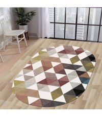 Dijidekor K1270 Krem 6 mm Polyester Antibakteriyel Yıkanabilir Orta Kaymaz Dot Taban Oval Makine Dokuma Salon Halısı 100x300 cm