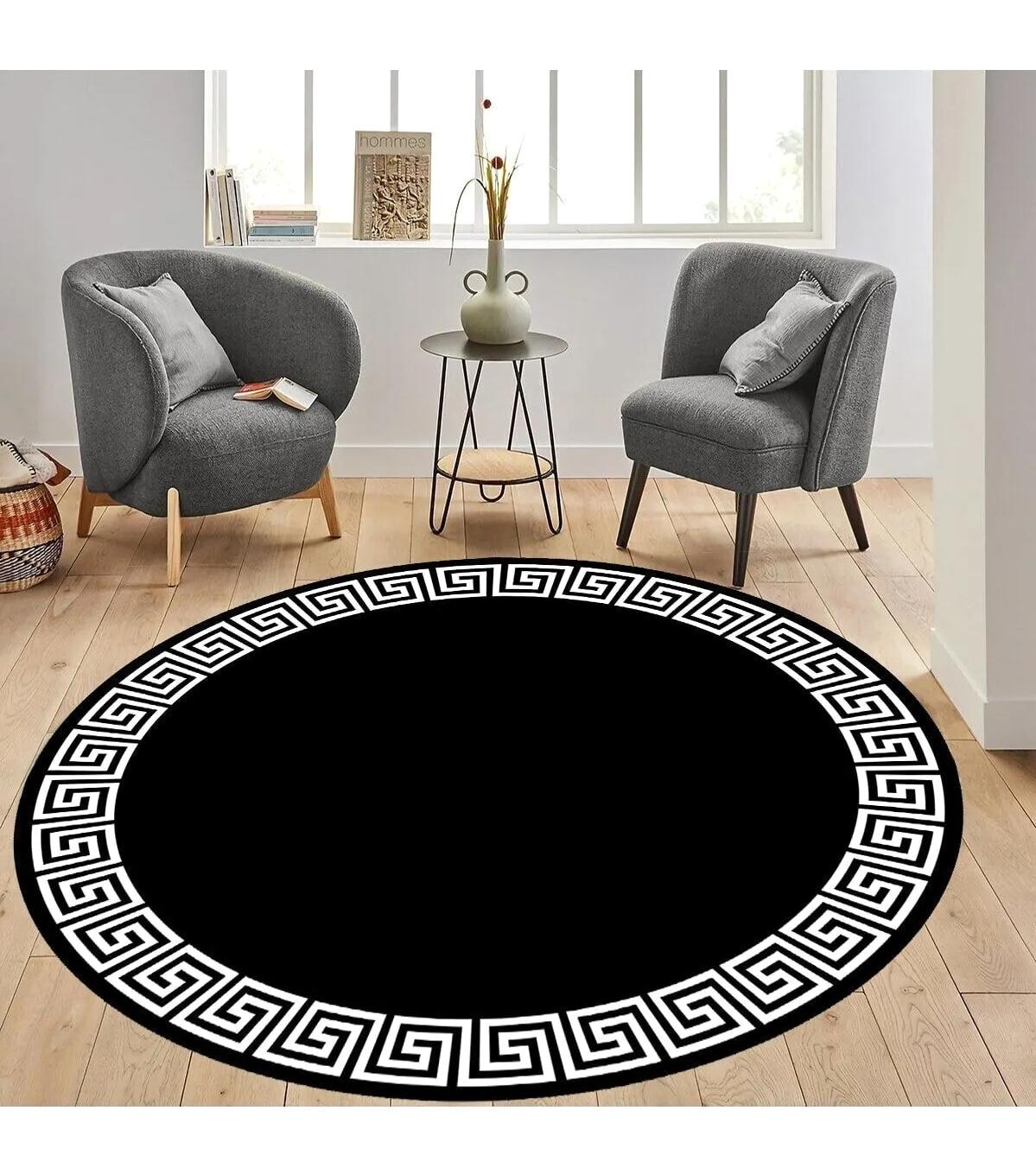 Rovigo Home RVG7302-HS417 Çok Renkli 8 mm Polyester Antibakteriyel-Leke Tutmaz-Toz Tutmaz Yıkanabilir İnce Kaymaz Dot Taban Yuvarlak Makine Dokuma Salon Halısı 80x150 cm