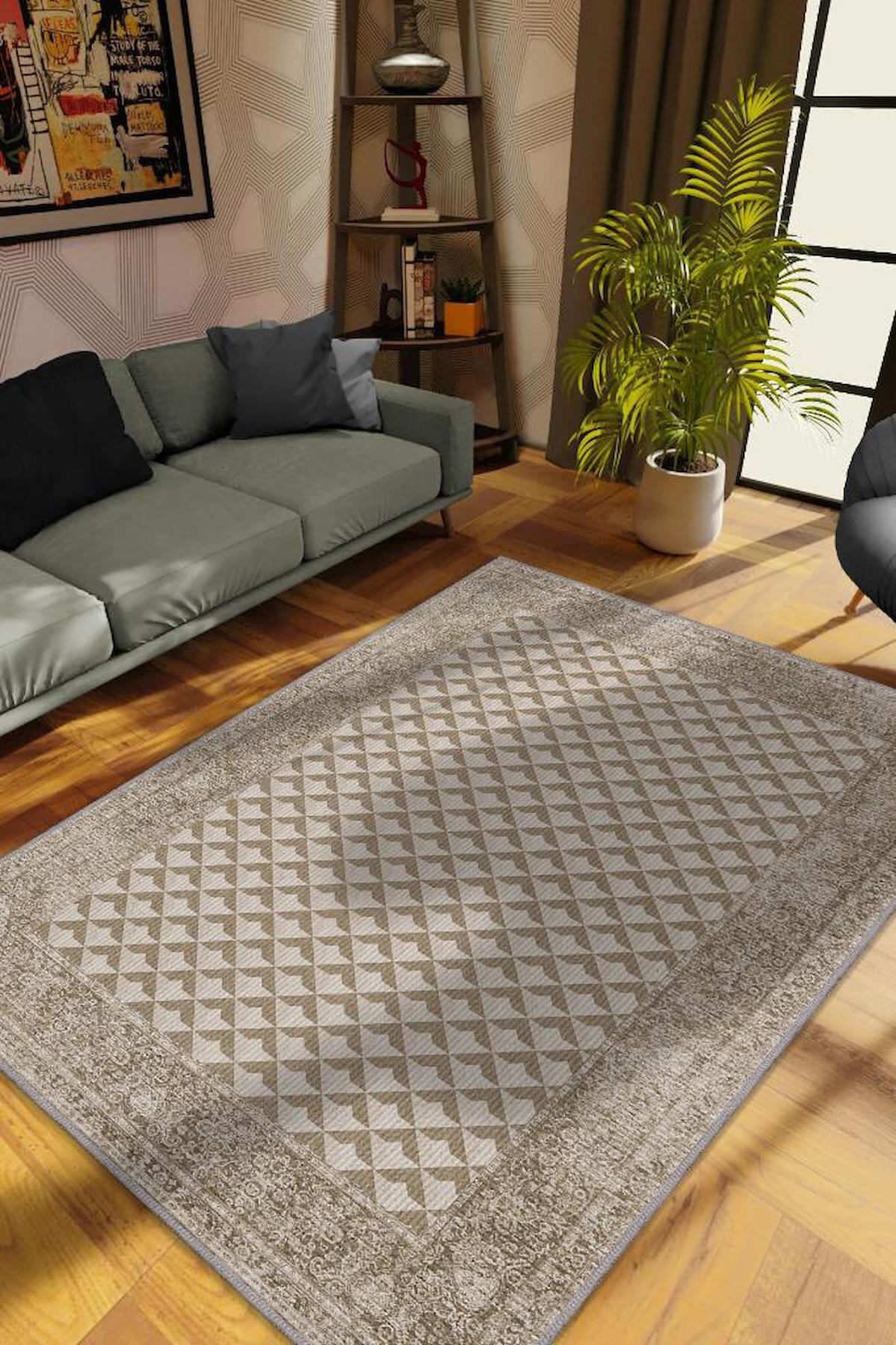 Homshtag Kahverengi 4 mm Pamuk Antistatik Yıkanabilir İnce Kaymaz Dikdörtgen Makine Dokuma Salon Halısı 80x180 cm