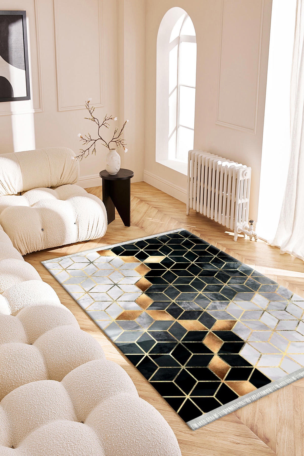 Roslyn Home Bronz 6 mm Polyester Antibakteriyel Yıkanabilir İnce Kaymaz Dot Taban Dikdörtgen Makine Dokuma Salon Halısı 200x290 cm