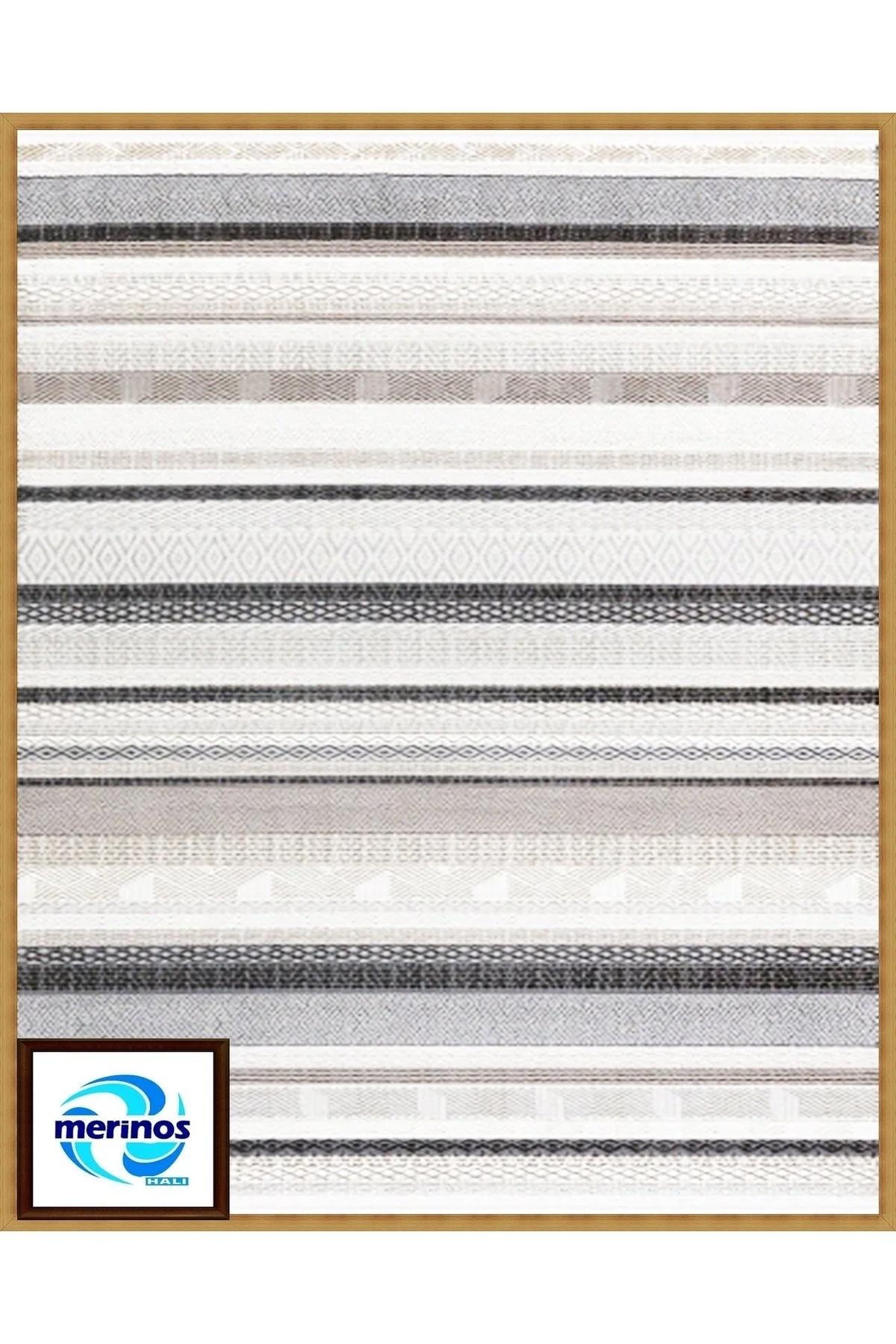Merinos Recycle 38433 Çok Renkli 7 mm Pamuk Antibakteriyel Yıkanabilir İnce Kaymaz Geometrik Dikdörtgen Makine Dokuma Salon Halısı 120x180 cm