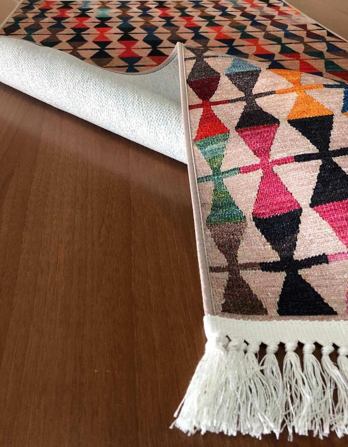Prizma Home V6005 Çok Renkli Pamuk Toz Tutmaz Yıkanabilir Orta Dikdörtgen Makine Dokuma Oturma Odası-Salon Halısı 100x300 cm
