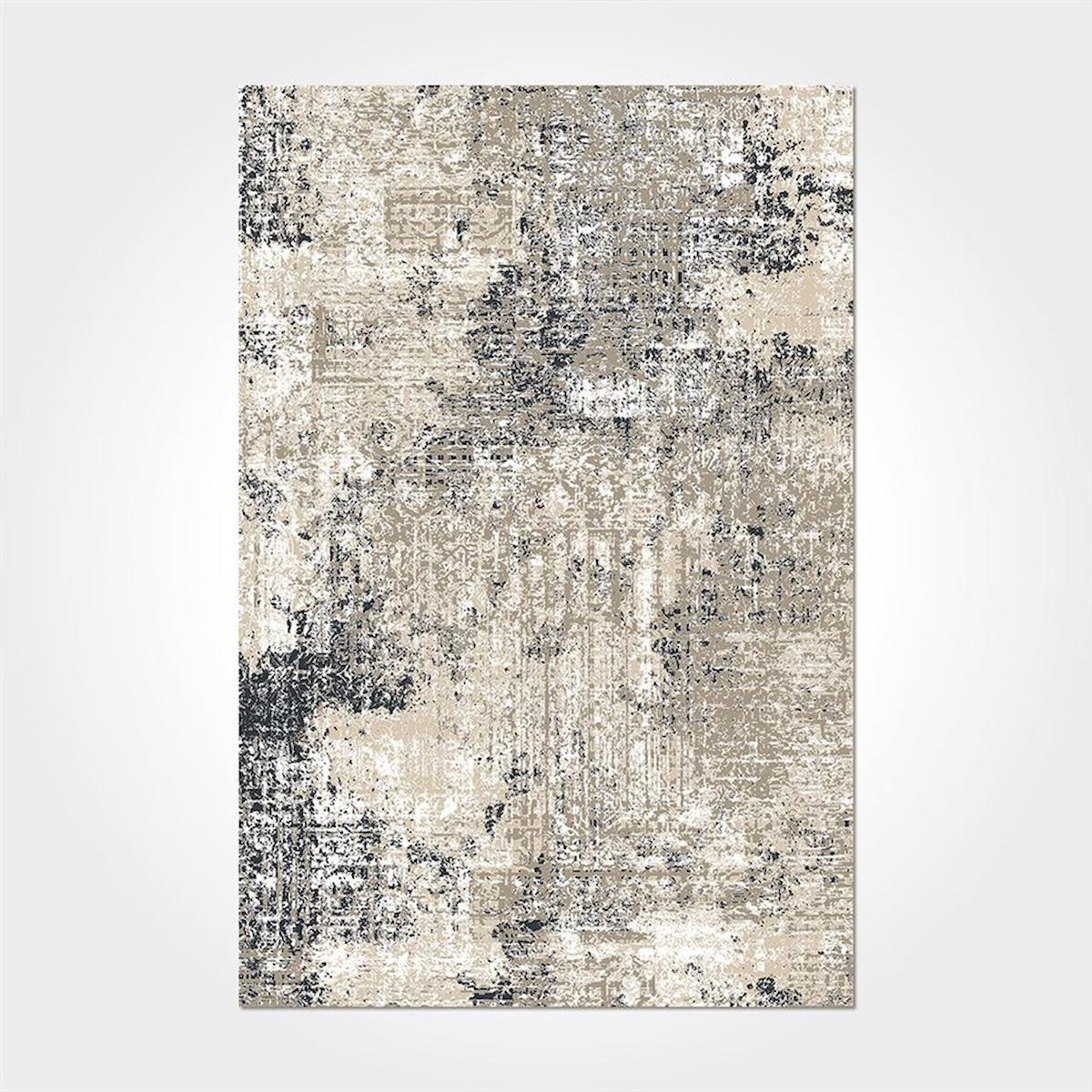 Crea Halı 2564PC Mavi Pamuk-Polyester Yıkanabilir İnce Kaymaz Pamuk Taban Soyut Temalı Dikdörtgen Makine Dokuma Salon Halısı 120x200 cm