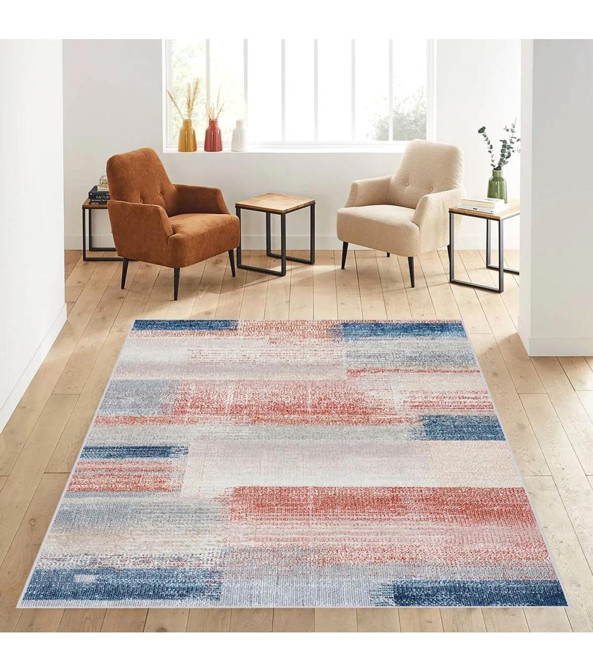Rovigo Home RVG0591 Çok Renkli 8 mm Polyester Antibakteriyel-Leke Tutmaz-Toz Tutmaz Yıkanabilir İnce Kaymaz Dot Taban Dikdörtgen Makine Dokuma Salon Halısı 120x200 cm