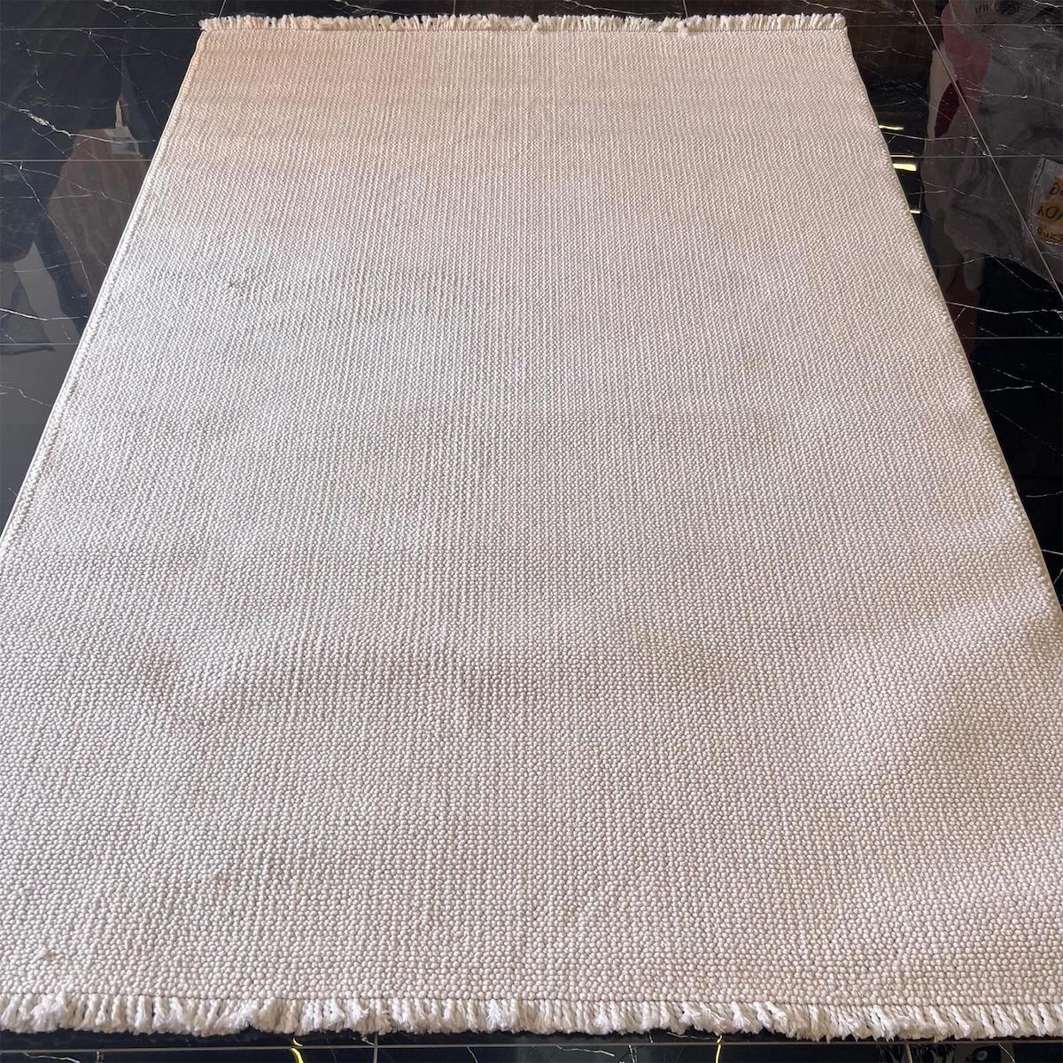 Sanat Halı Lora Plus 3744 Krem 7 mm Pamuk Antibakteriyel Yıkanabilir Kalın Kaymaz Lateks Taban Dikdörtgen Makine Dokuma Salon Halısı 80x500 cm