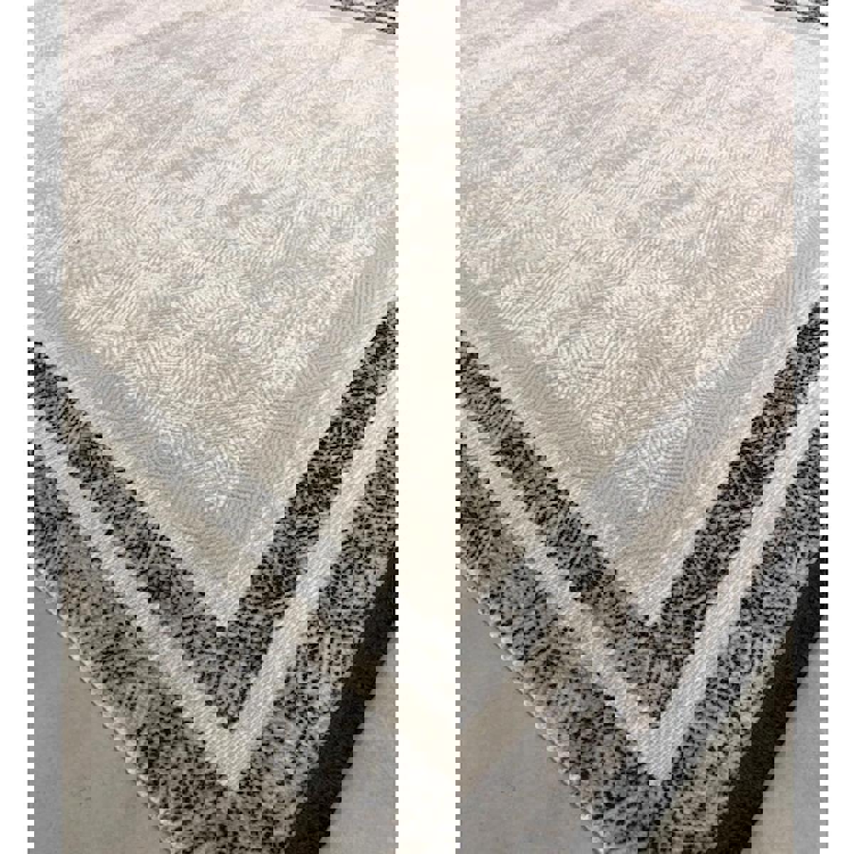Dinarsu Almeras 39062 Bej-Siyah 7 mm Polyester Yıkanabilir Orta Kaymaz Dikdörtgen Makine Dokuma Salon Halısı