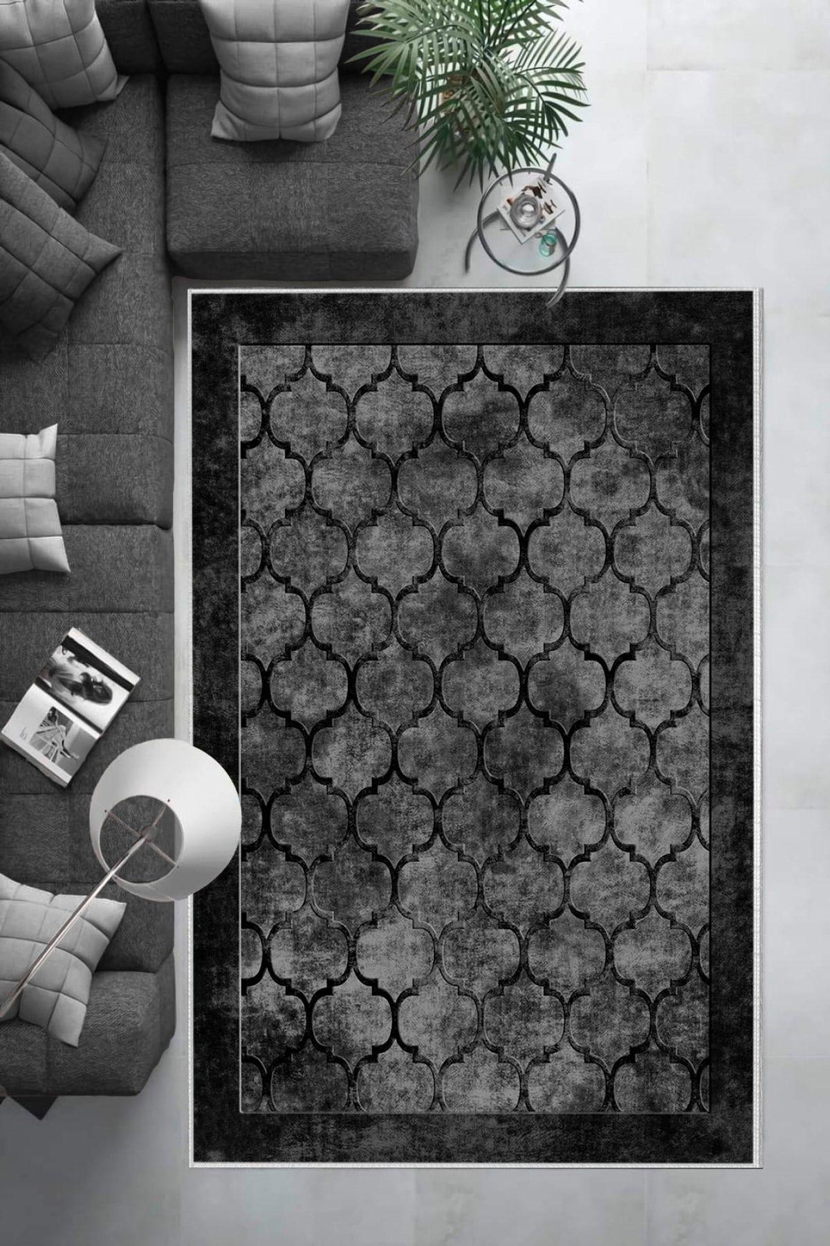 Aldora Lacivert 9 mm Deri Antibakteriyel Yıkanabilir Kalın Kaymaz Lateks Taban Dikdörtgen Makine Dokuma Salon Halısı 100x150 cm