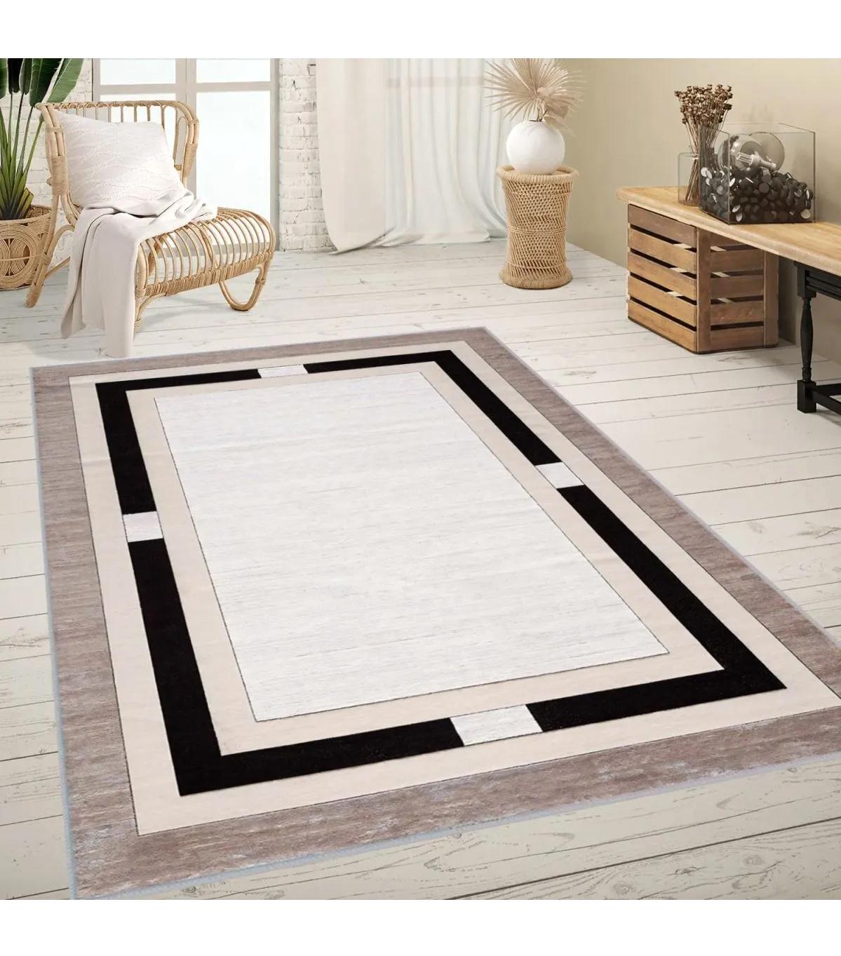 Rovigo Home RVG0624 Krem 8 mm Polyester Antibakteriyel-Leke Tutmaz-Toz Tutmaz Yıkanabilir İnce Kaymaz Dot Taban Dikdörtgen Makine Dokuma Salon Halısı 120x180 cm