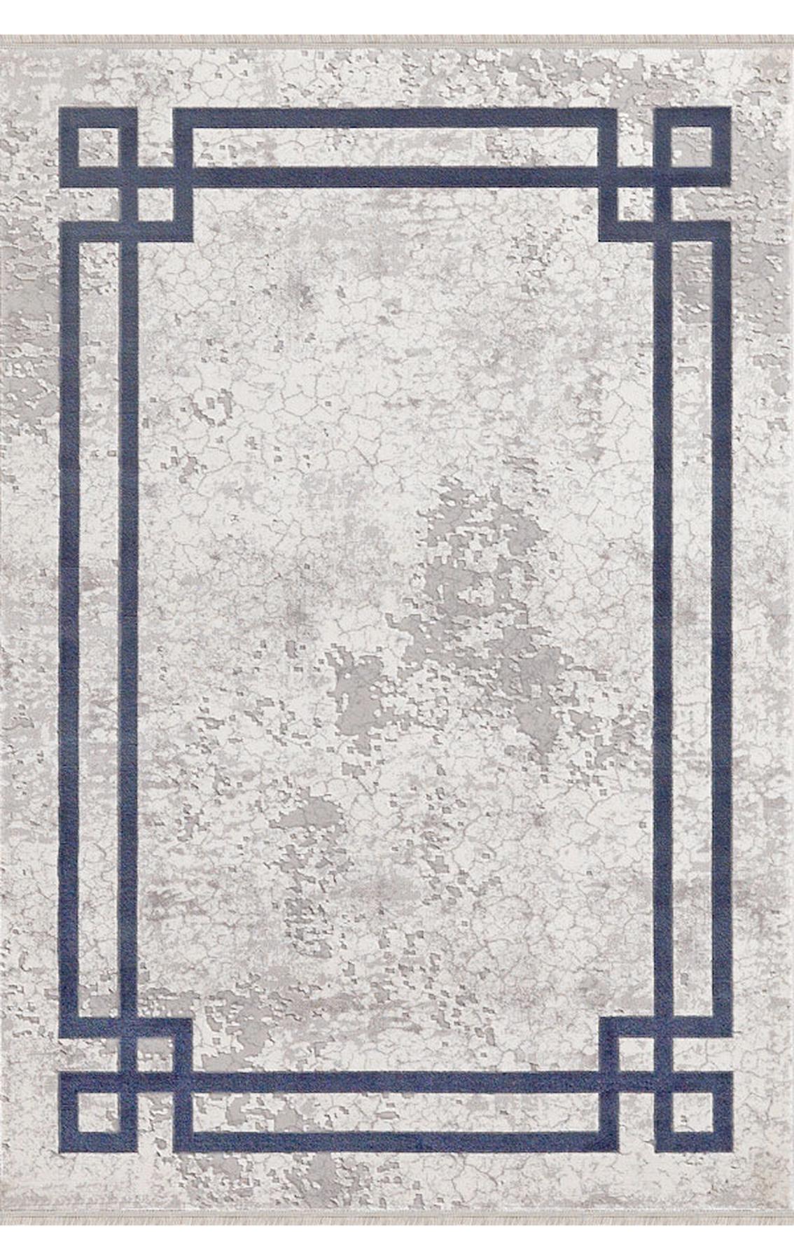 Merinos Therapy 33260 Krem-Siyah 12 mm Viskon Yumuşak Yıkanabilir Kalın Kaymaz Dot Taban Dikdörtgen Makine Dokuma Salon Halısı 140x200 cm