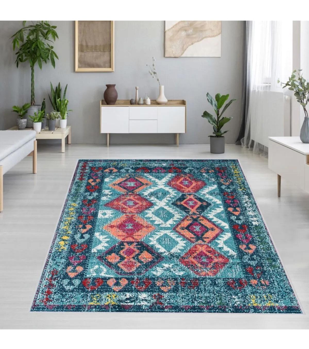 Rovigo Home RVG1077 Çok Renkli 8 mm Polyester Leke Tutmaz-Toz Tutmaz Yıkanabilir İnce Kaymaz Dot Taban Dikdörtgen Makine Dokuma Salon Halısı 120x200 cm